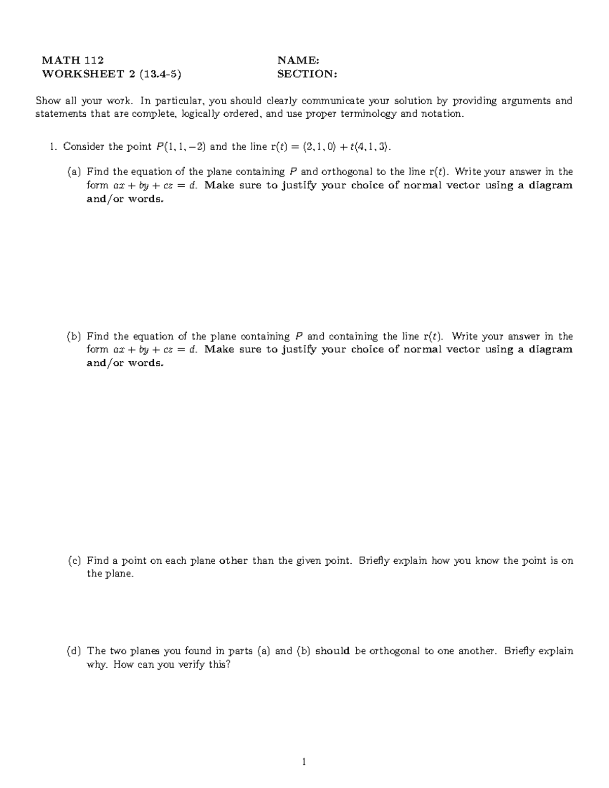 Calculus 2 : Assignment - worksheet 2 - MATH 112 NAME: WORKSHEET 2 (13 ...