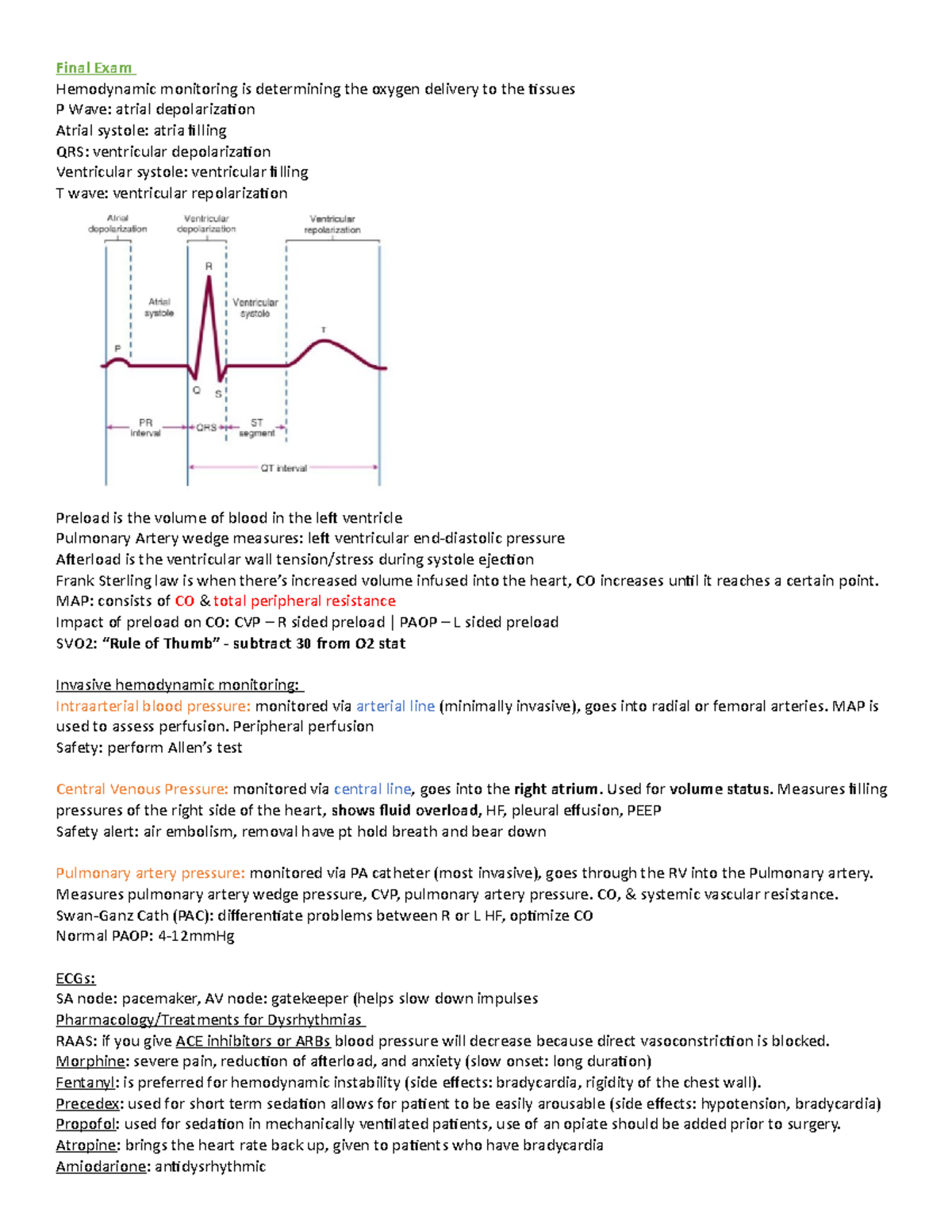 Final Exam Study notes - Final Exam Hemodynamic monitoring is ...
