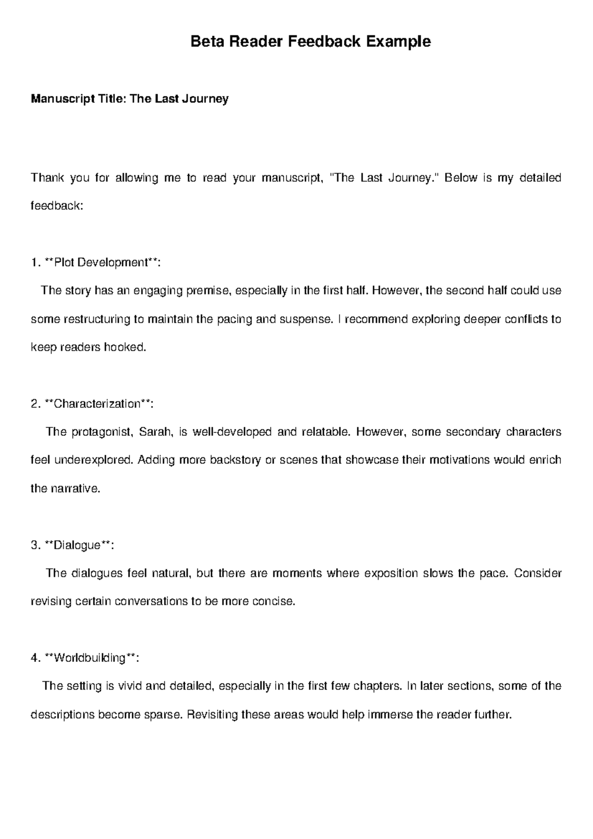 Beta Reader Feedback Example - Beta Reader Feedback Example Manuscript ...