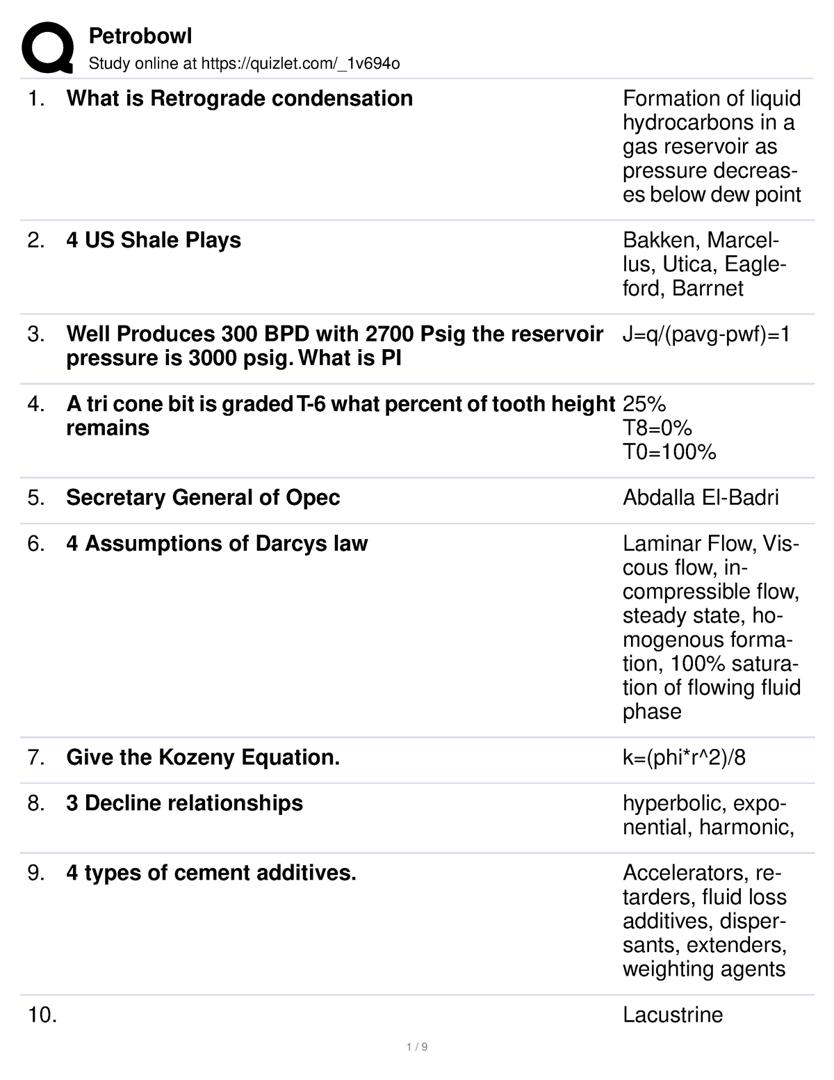 Petrobowl Reviewer 2 Study online at quizlet/_1v694o What is Retrograde condensation Formation