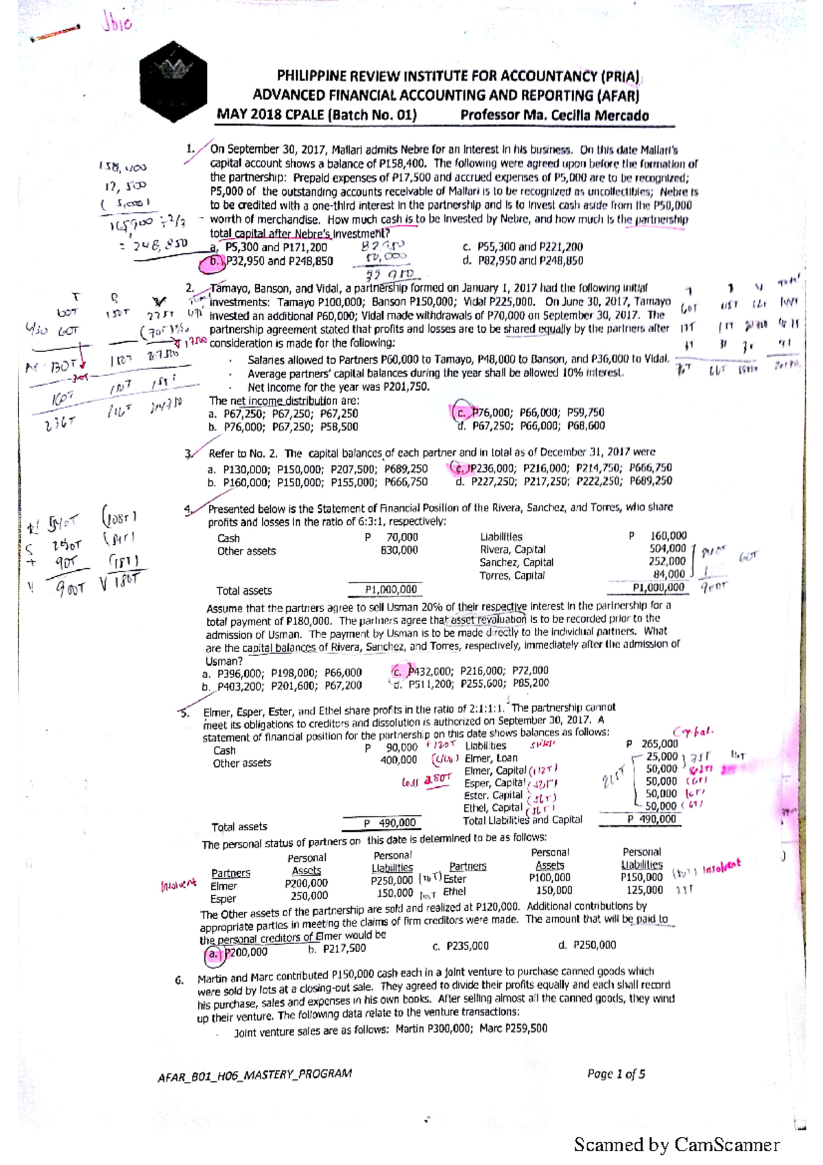 Sample/practice exam 1 October 2017, questions and answers - PHILIPPINE ...