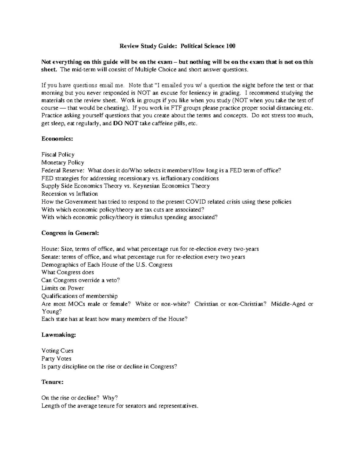 Study Guide for Exam 2 - Dr. Lewis S. Ringel - Review Study Guide ...