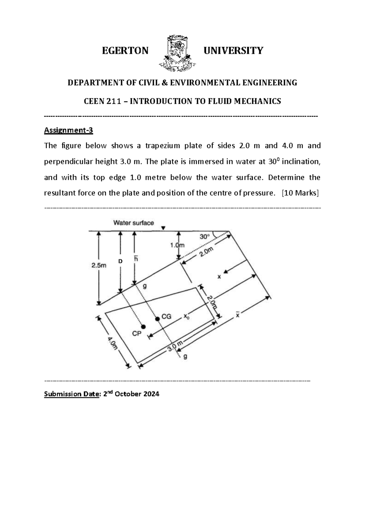 CEEN 211-Assign-3-SEPT-2024 - EGERTON UNIVERSITY DEPARTMENT OF CIVIL ...