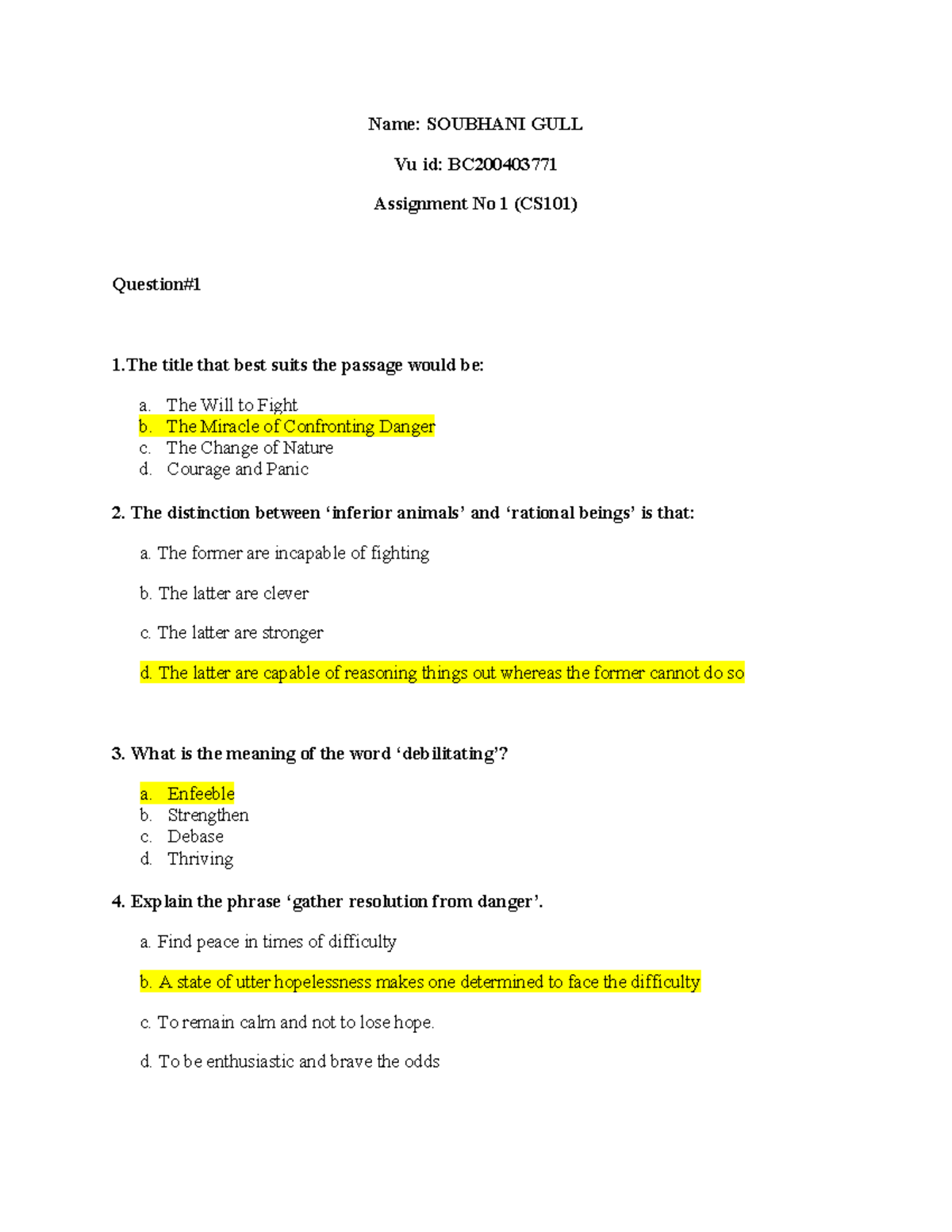 Eng101 Assignemnt 1 Solution Name Soubhani Gull Vu Id Bc Assignment