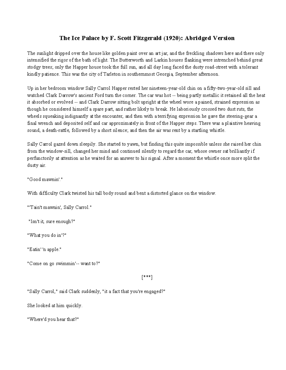 The Ice Palace by F. Scott Fitzgerald (Abridged) The Ice Palace by F