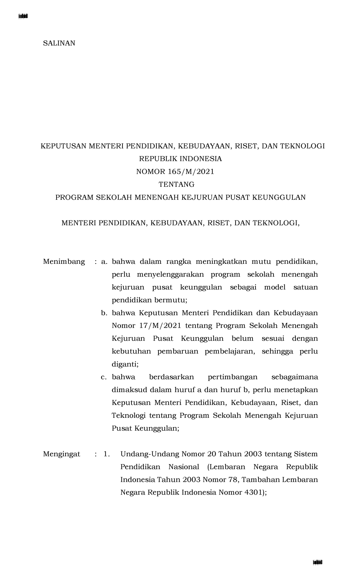 Kepmendikbudristek Nomor 165 M 2021(https Ainamulyana - SALINAN SALINAN ...