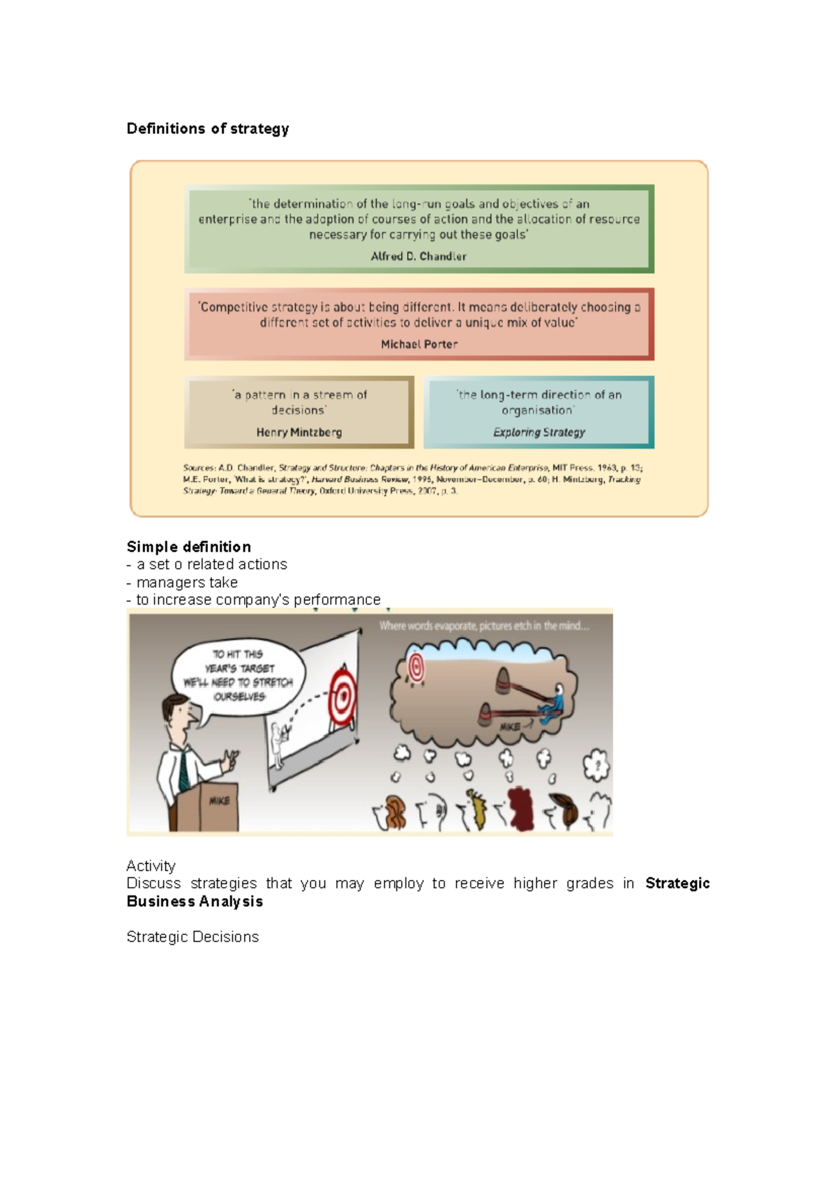 Strategic Management - Definitions of strategy Simple definition a set ...