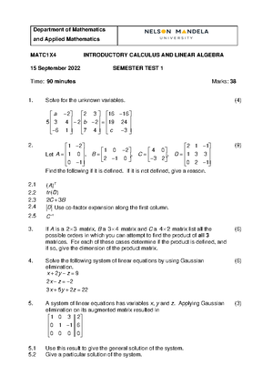 Test 2 - covers chapters 5-8 - NELSON MANDELA UNIVERSITY DEPARTMENT OF ...