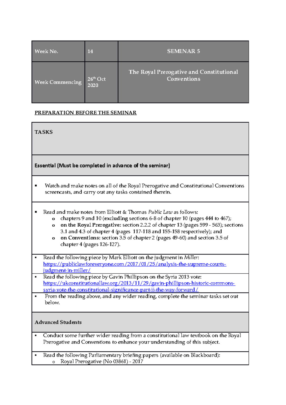 Seminar 5 Outline - The Royal Prerogative and Constitutional ...