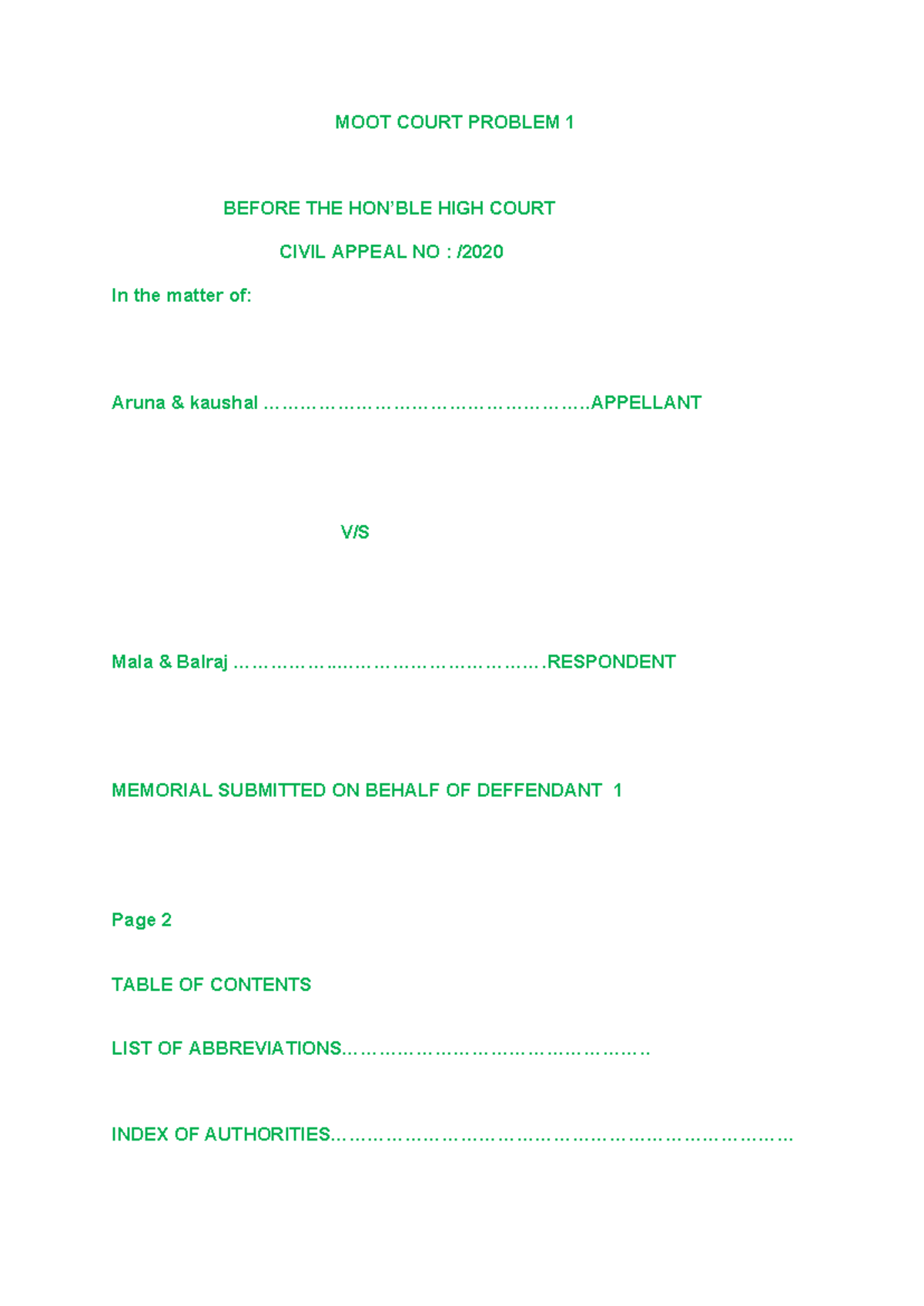 519199684 MOOT Court Problem 1 - MOOT COURT PROBLEM 1 BEFORE THE HON ...