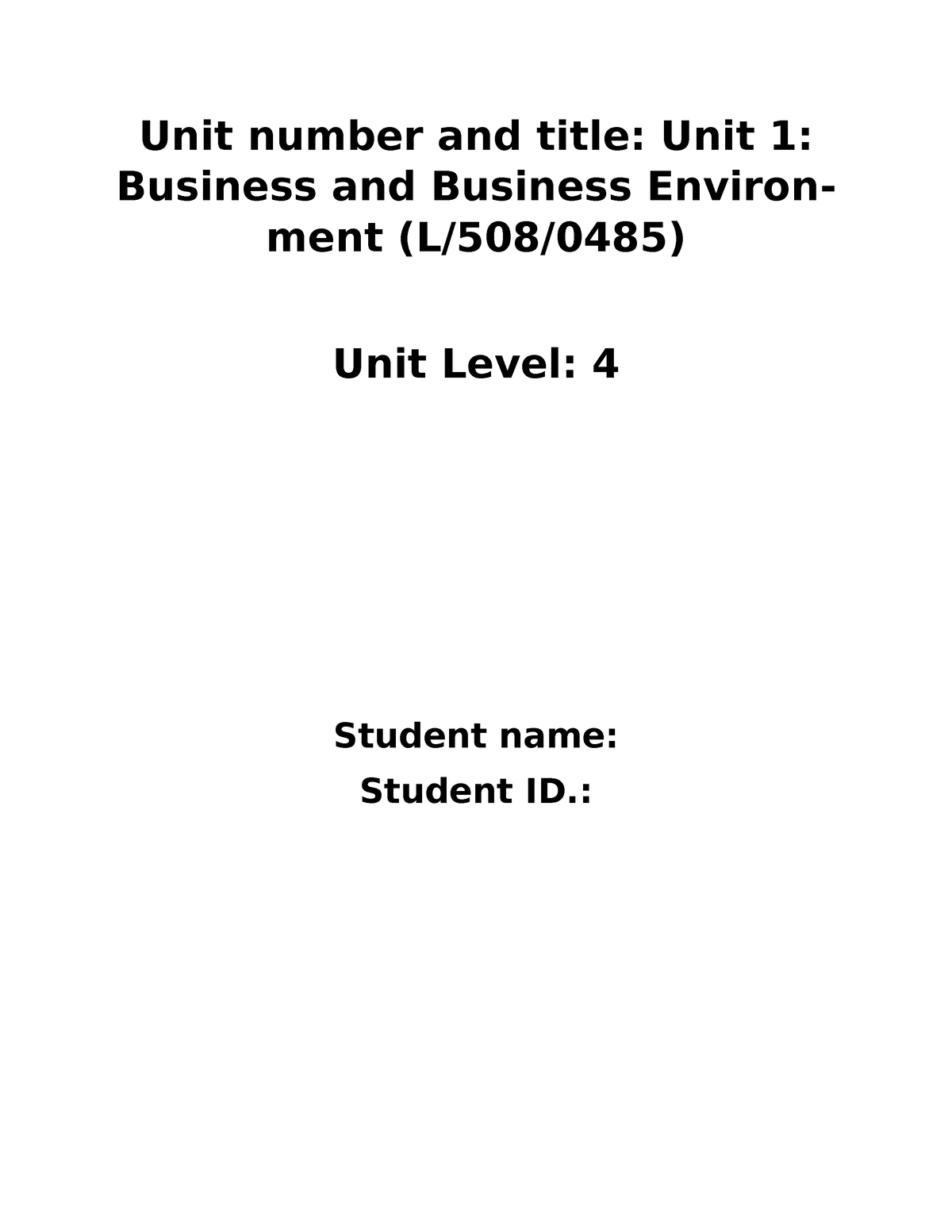 unit 1 business and business environment assignment