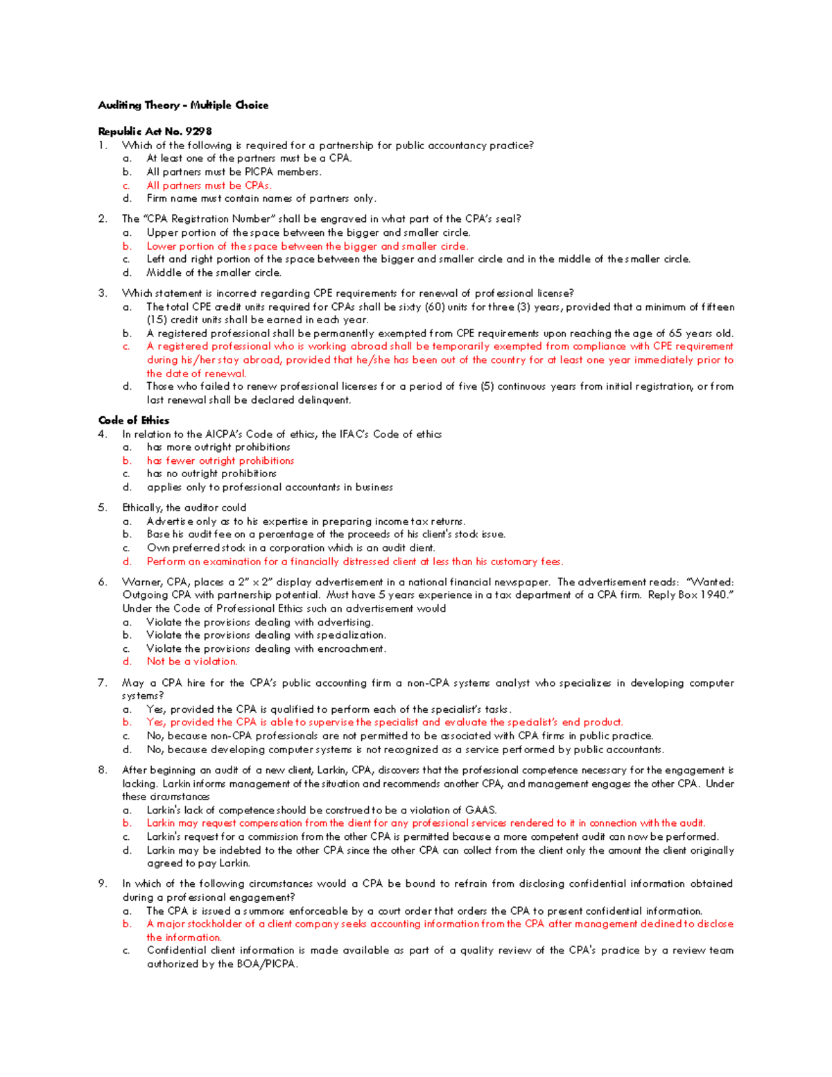 Auditing Theory - Multiple Choice - Auditing Theory - Multiple Choice ...