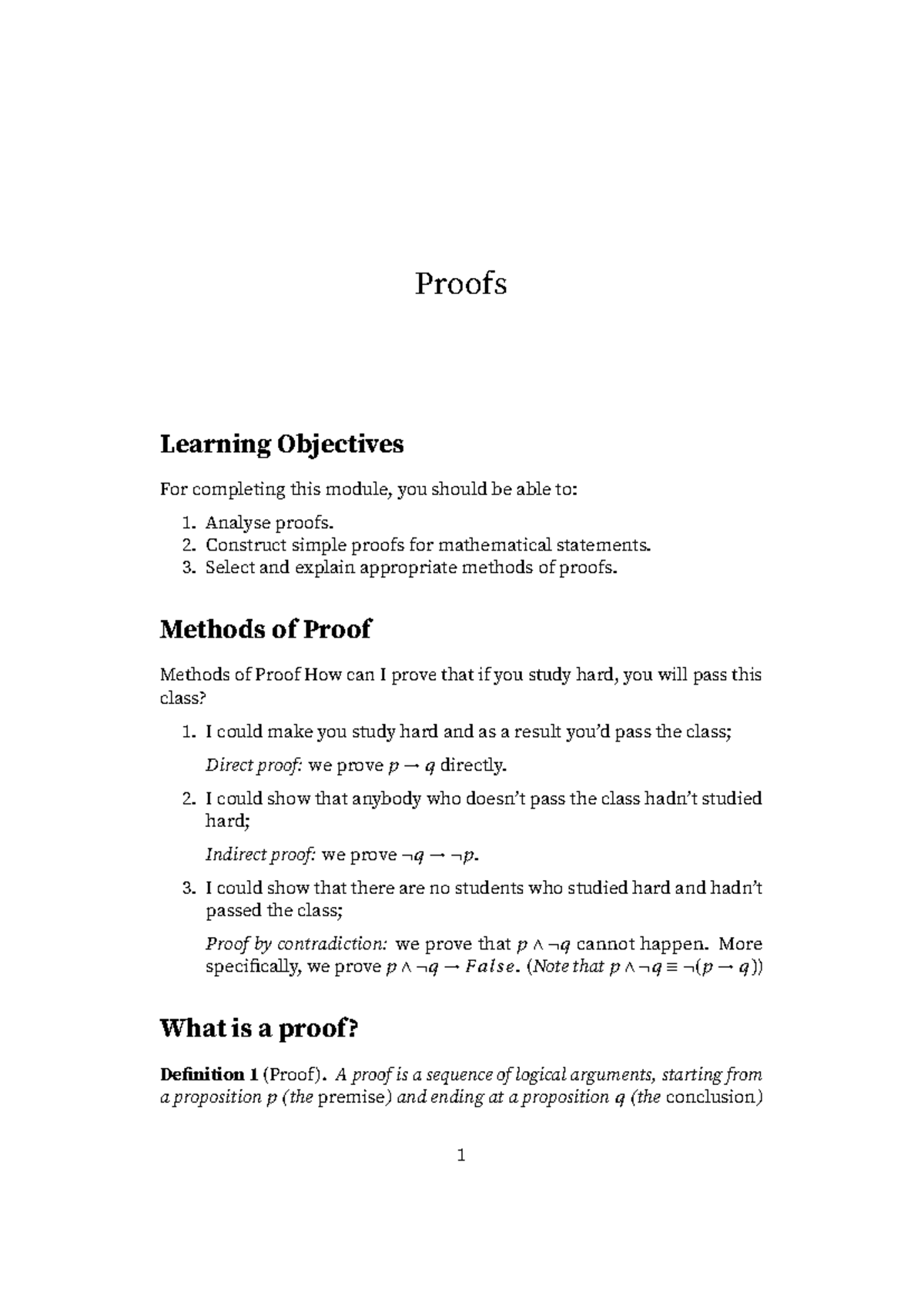 Proofs - lecture notes - Proofs Learning Objectives For completing this ...