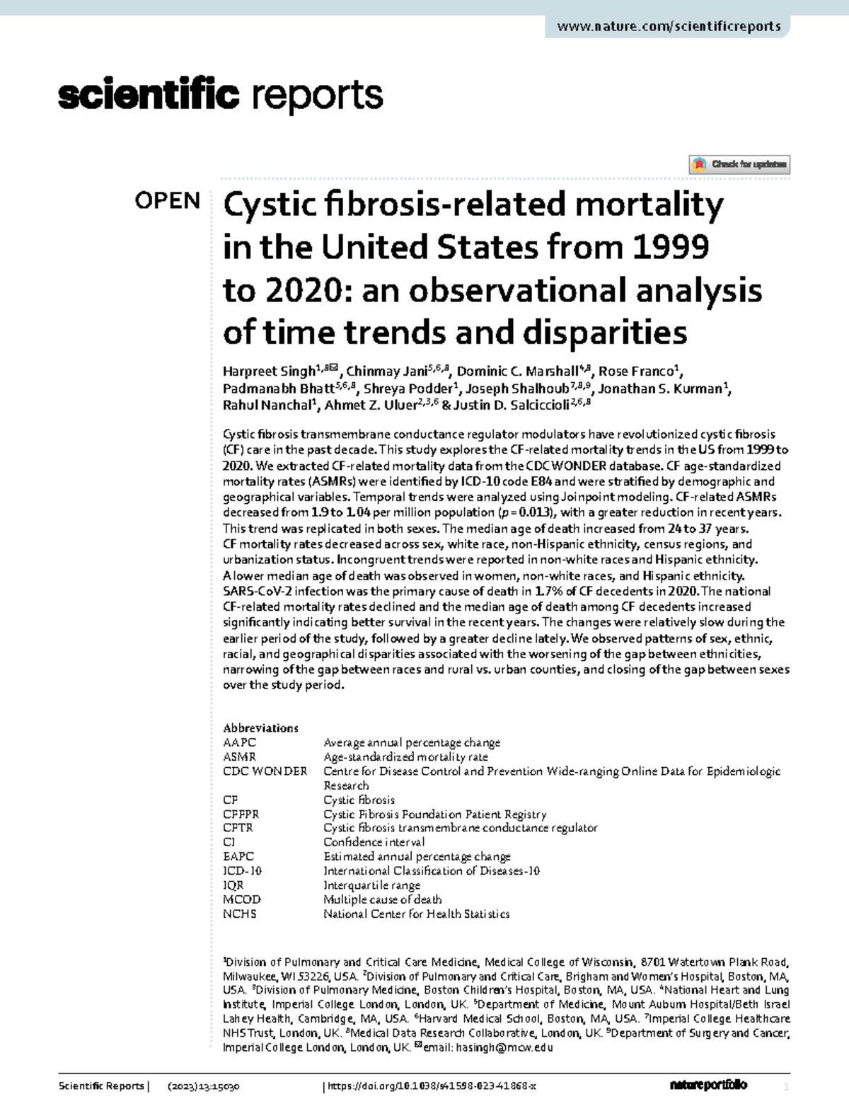 CF mortality rates - 1 ol.:ȋͬͭͮͯͰͱͲͳʹ Scientific Reports | (2023) 13: ...