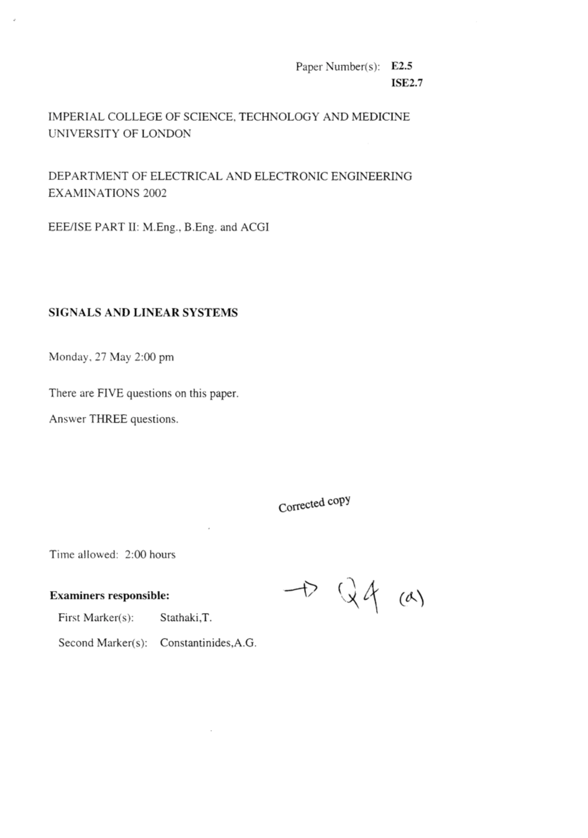 ELEC95020 Signals Past Papers - E2.5 - Studocu