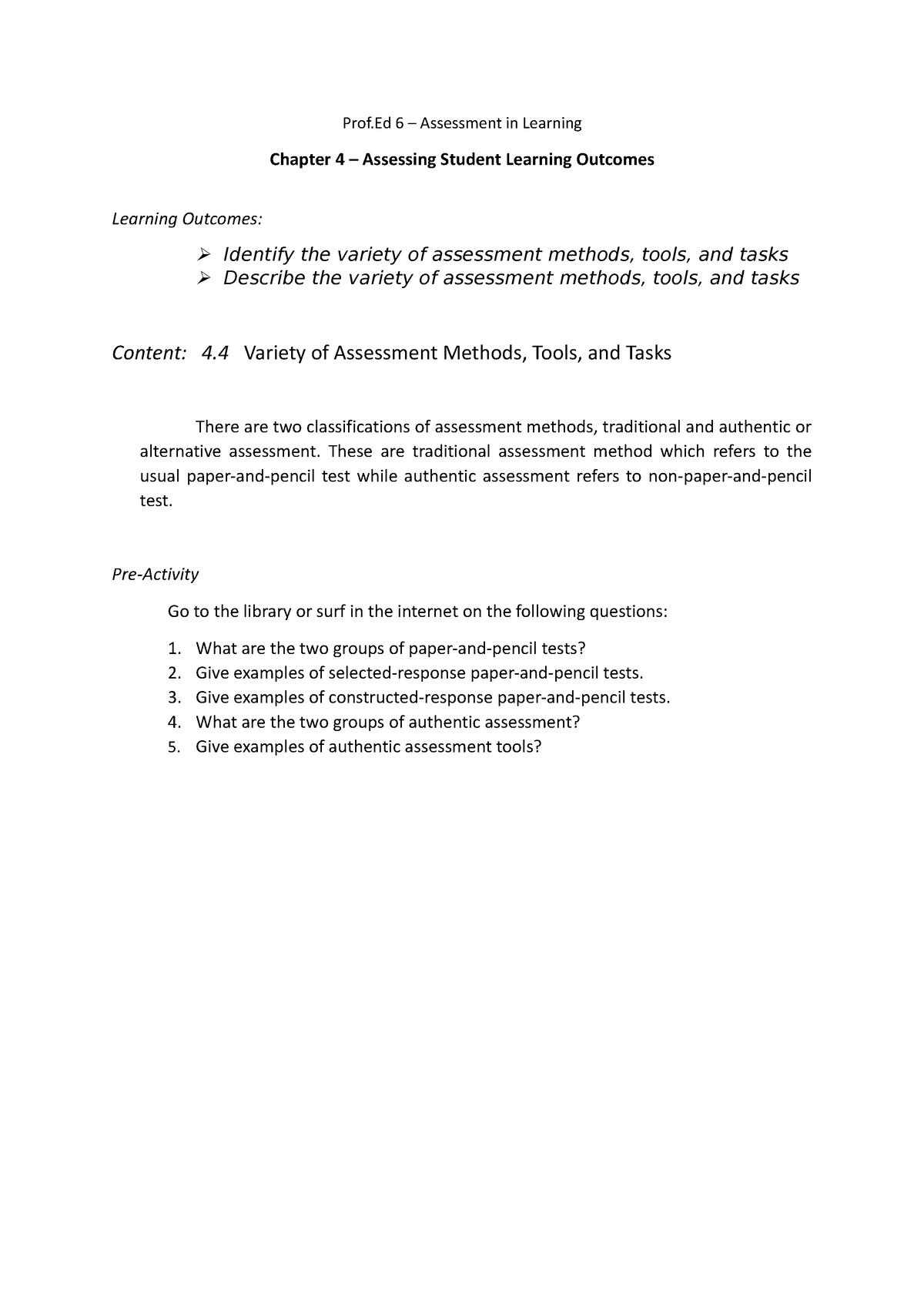 Activity-4 - n hvvhj - Prof 6 – Assessment in Learning Chapter 4 ...