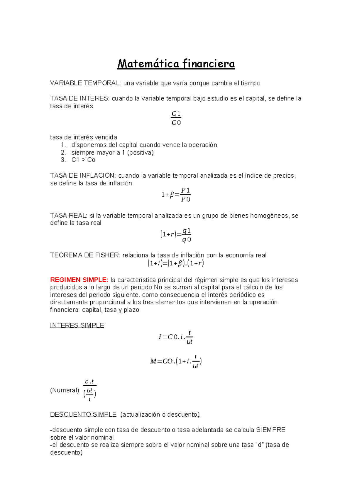 Resumen 1er parcial matematica financiera - Matemática financiera ...