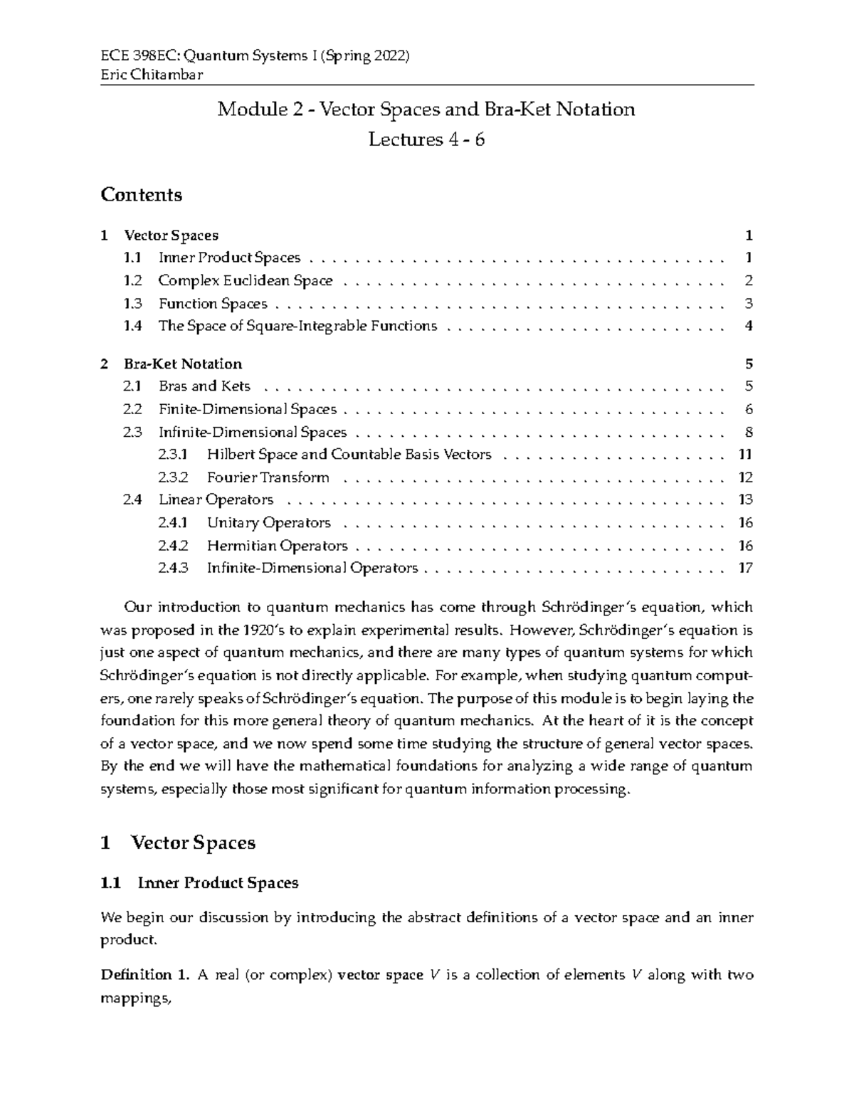 Module 2 - Vector Spaces and Bra-Ket Notation - ECE 487 - Illinois ...
