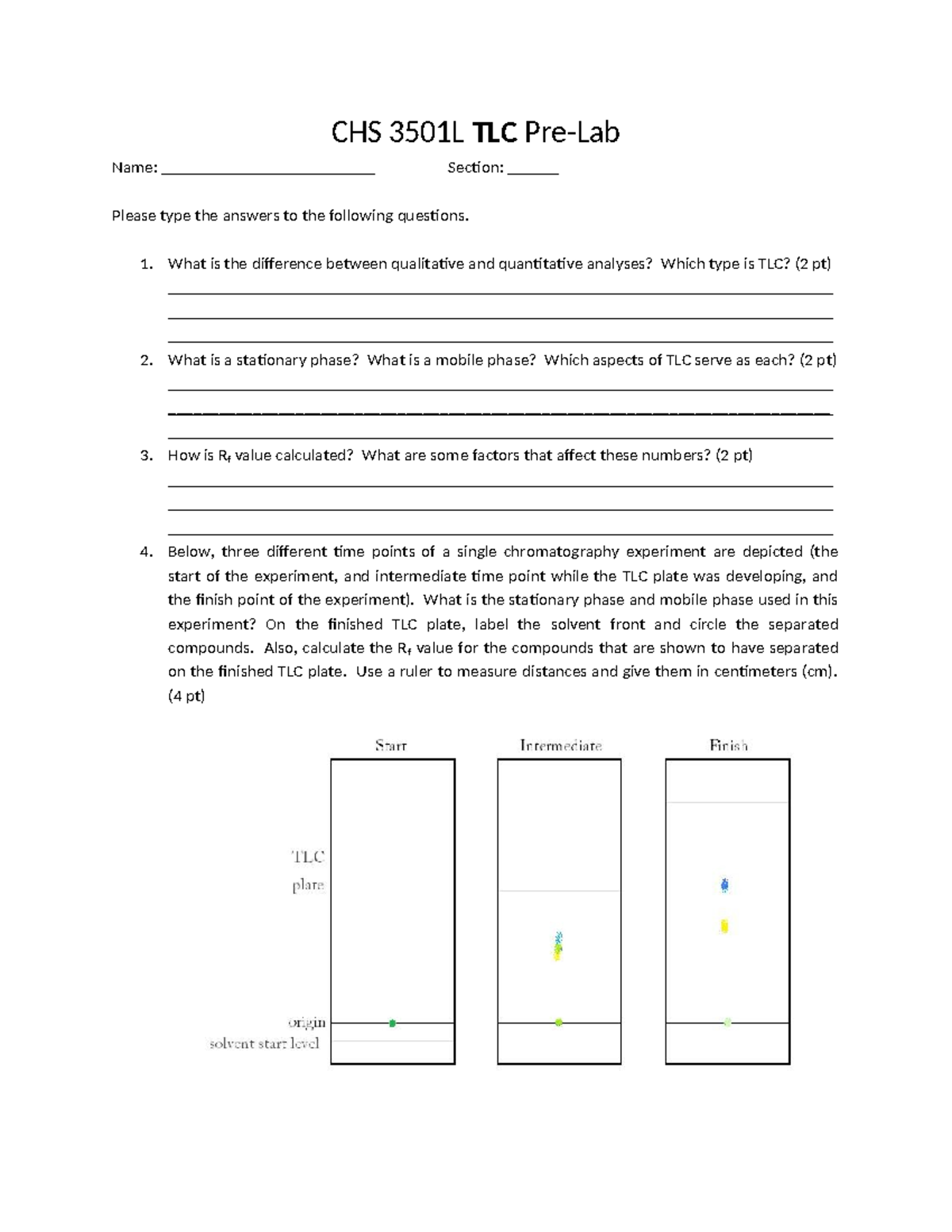 TLC Pre-Lab - CHS 3501L TLC Pre-Lab Name ...