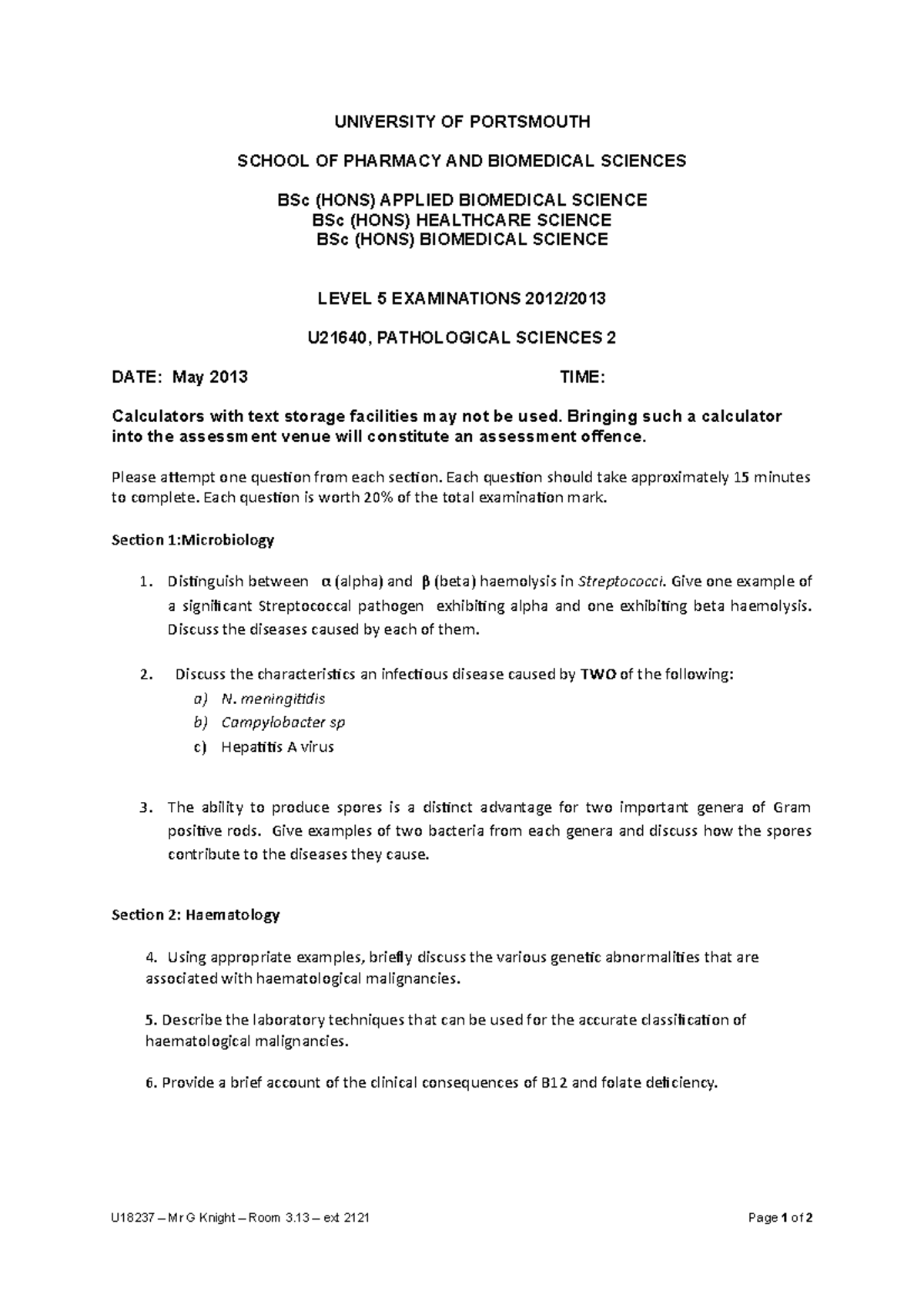 Exam June 2013, questions and answers - UNIVERSITY OF PORTSMOUTH SCHOOL ...