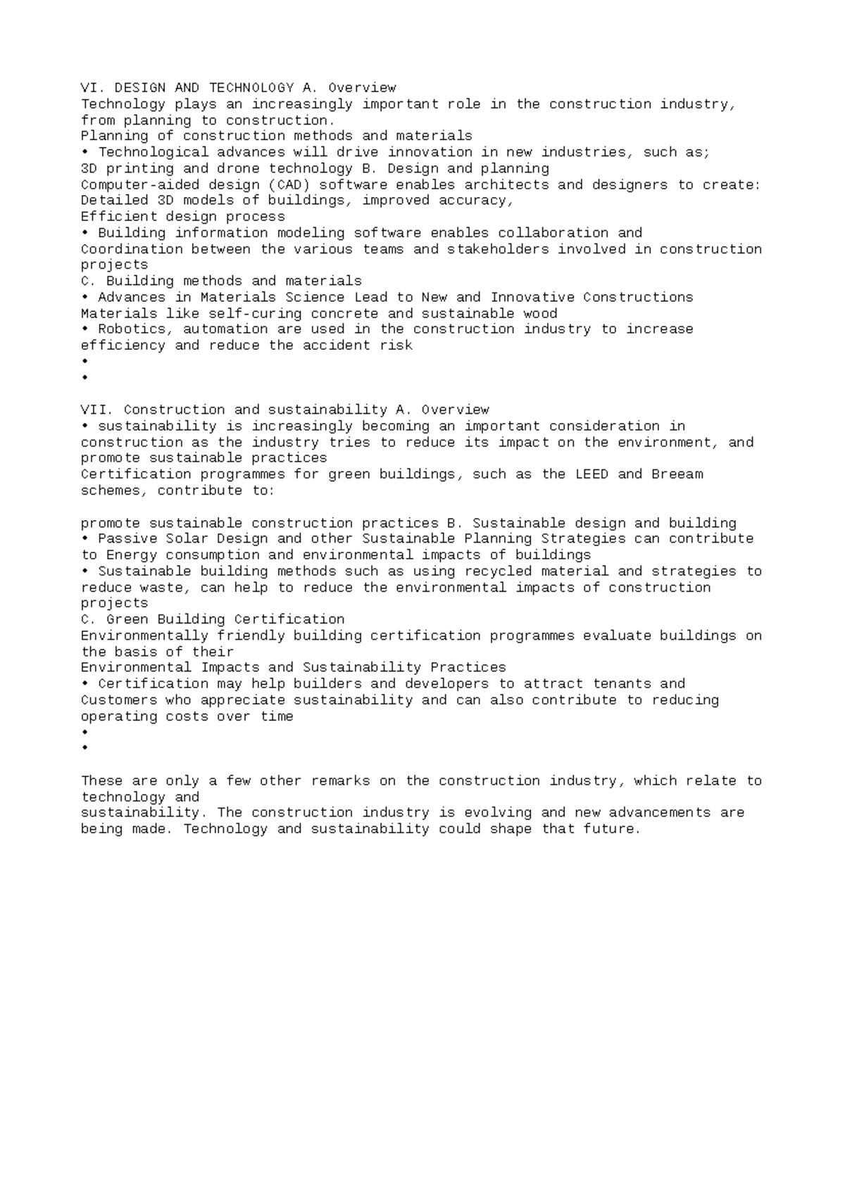 Construction 2 - VI. DESIGN AND TECHNOLOGY A. Overview Technology plays ...