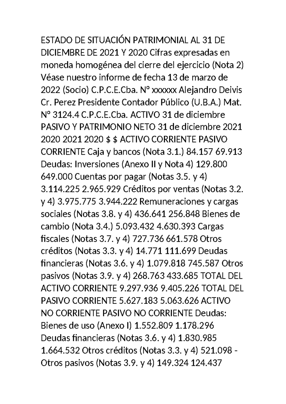 TP 3 Estados. Situación - ESTADO DE SITUACIÓN PATRIMONIAL AL 31 DE ...