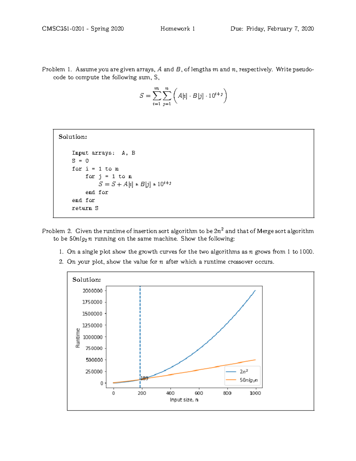 Hwk1solution Spring 2020 CMSC3510201 Spring 2020 Homework 1 Due