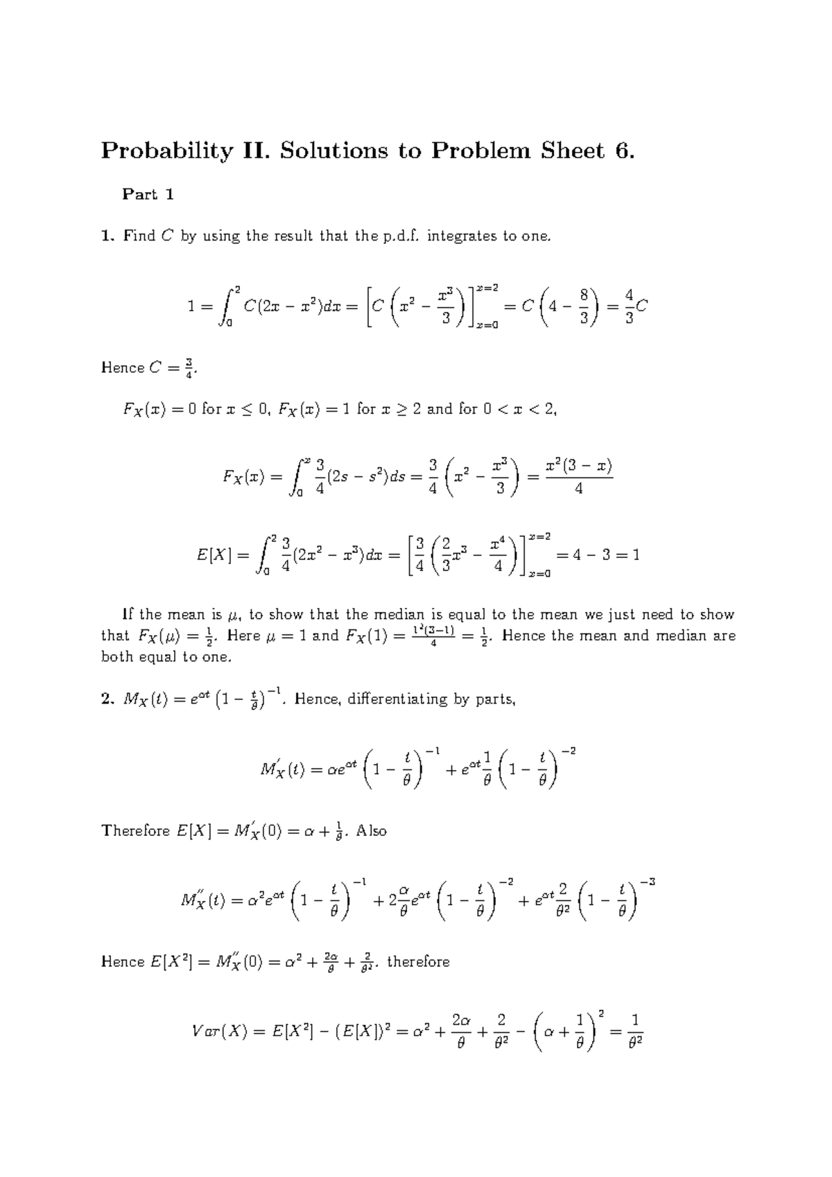 Soln6 - Questions available - Probability II. Solutions to Problem ...