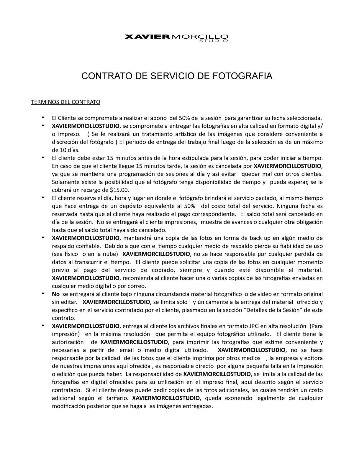 Contrato De Servicio De Fotografia Contrato De Servicio De Fotografia Terminos Del Contrato El 6609