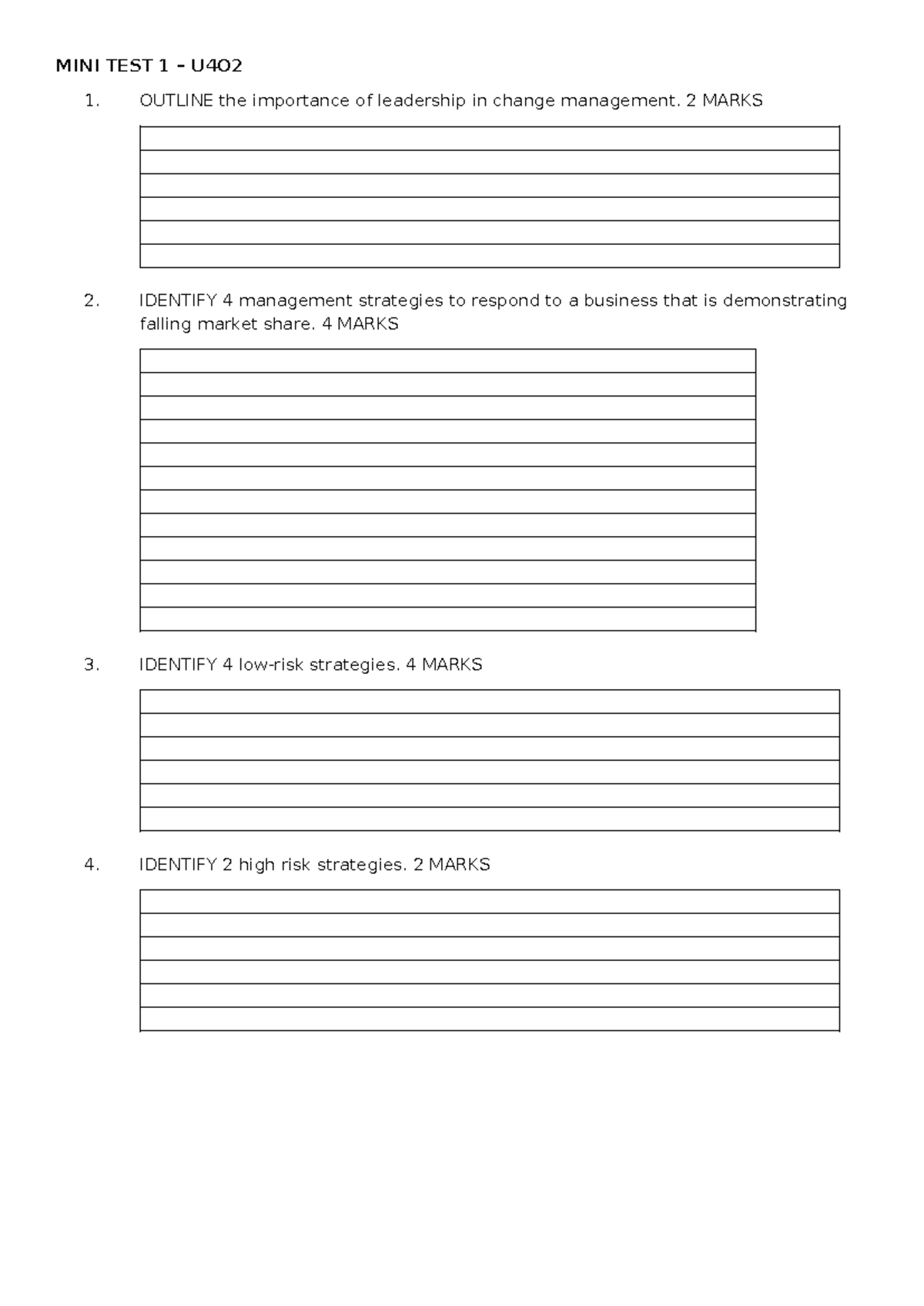 MINI TEST 1 - Mini test for Unit 3 Outcome 1 - MINI TEST 1 – U4O ...