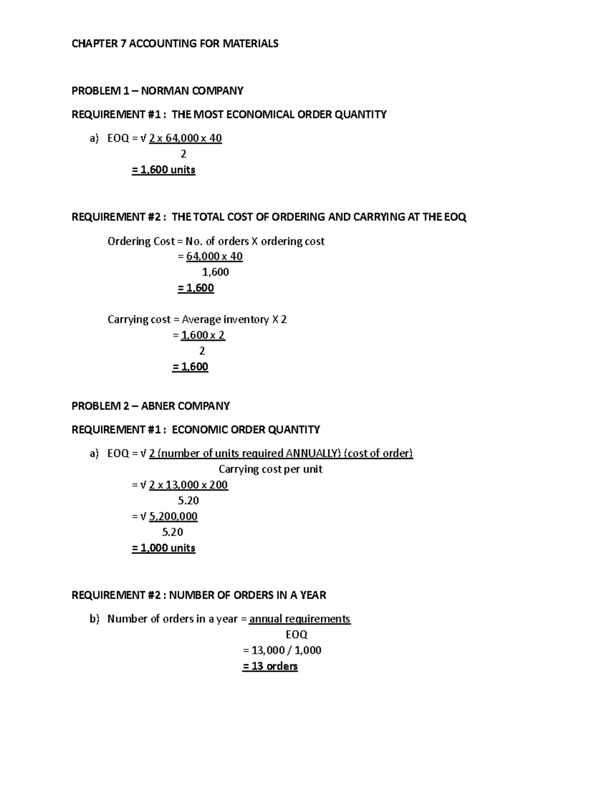 Chapter 7 Accounting FOR Materials CHAPTER 7 ACCOUNTING FOR MATERIALS