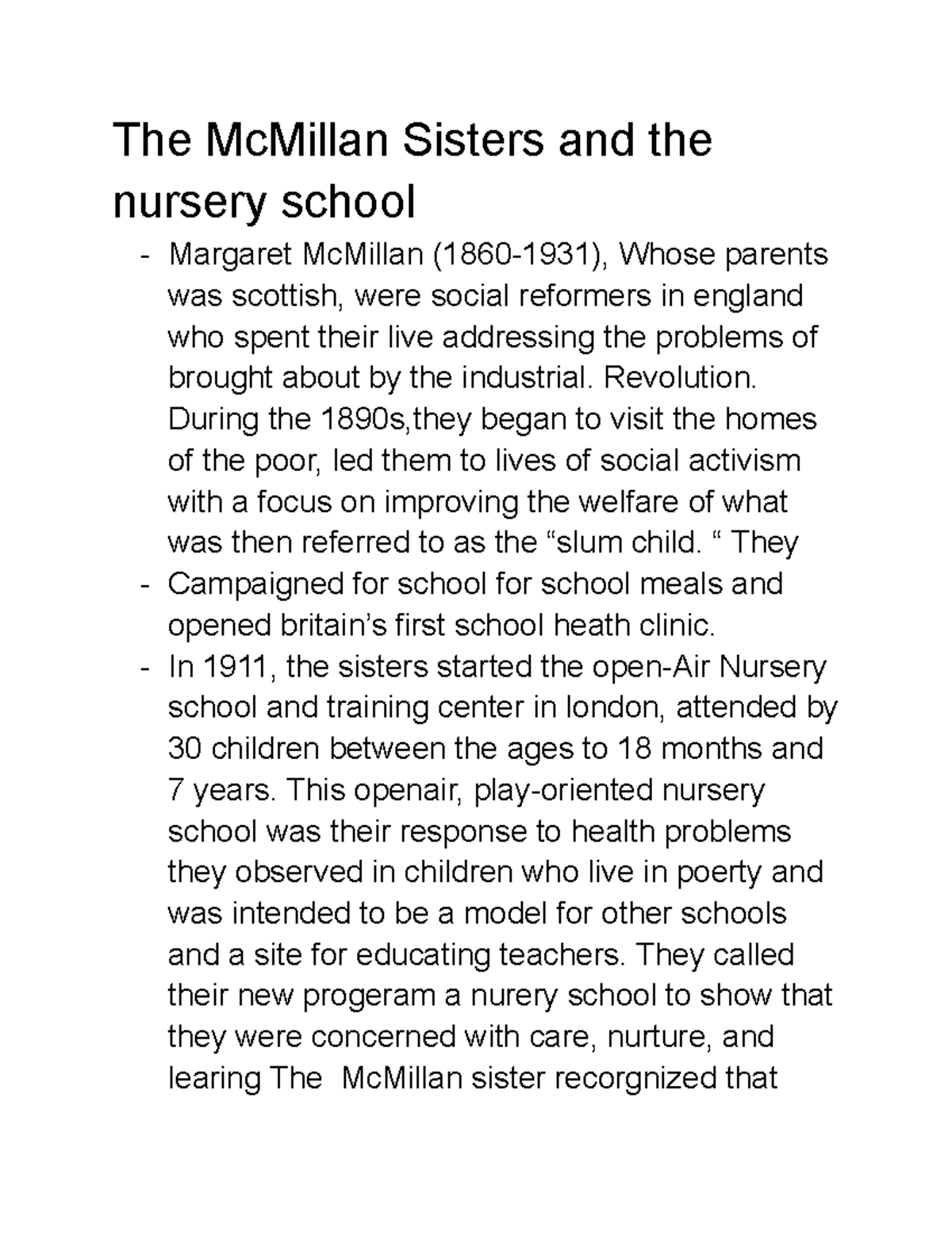 The Mc Millan Sisters and the nursery school - The McMillan Sisters and ...