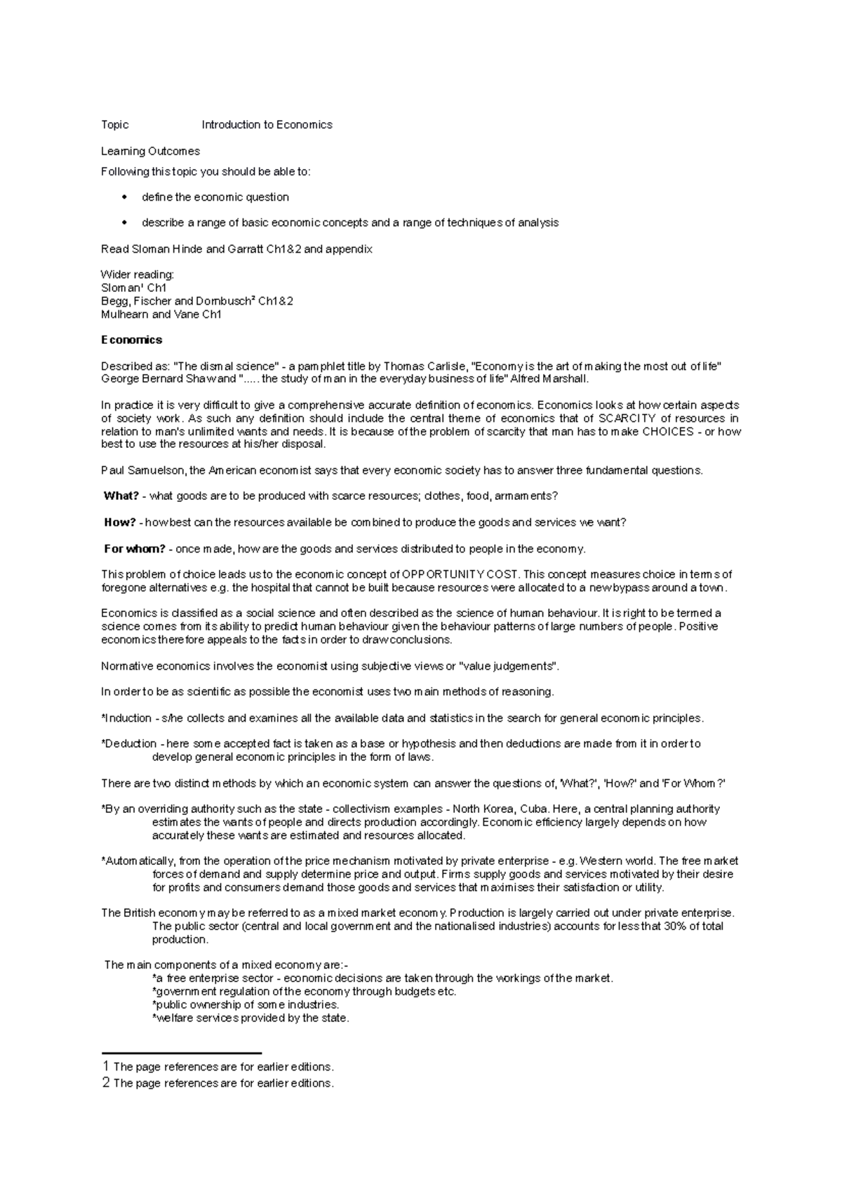 Week 1 - Lecture notes 1 - Topic Introduction to Economics Learning ...