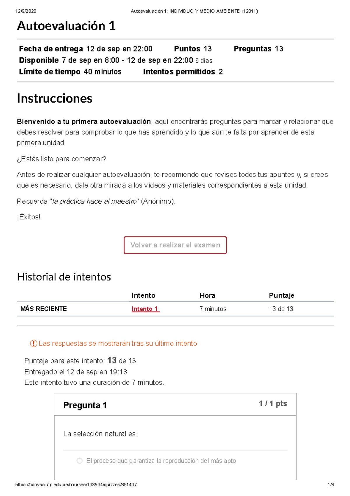 Autoevaluaci N Individuo Y Medio Ambiente Autoevaluaci N Fecha De Entrega De