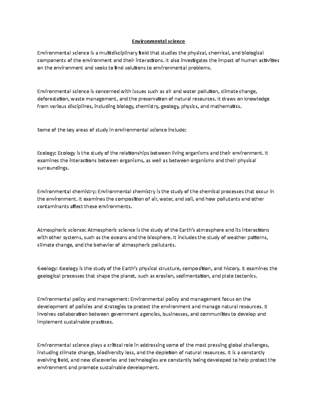 Environmental science Environmental science Environmental science is