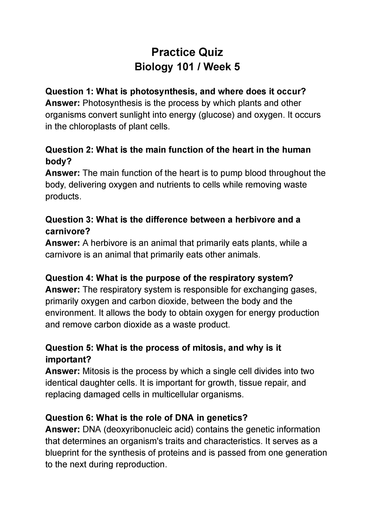 Practice Quiz - 3 - Quiz - Practice Quiz Biology 101 / Week 5 Question ...