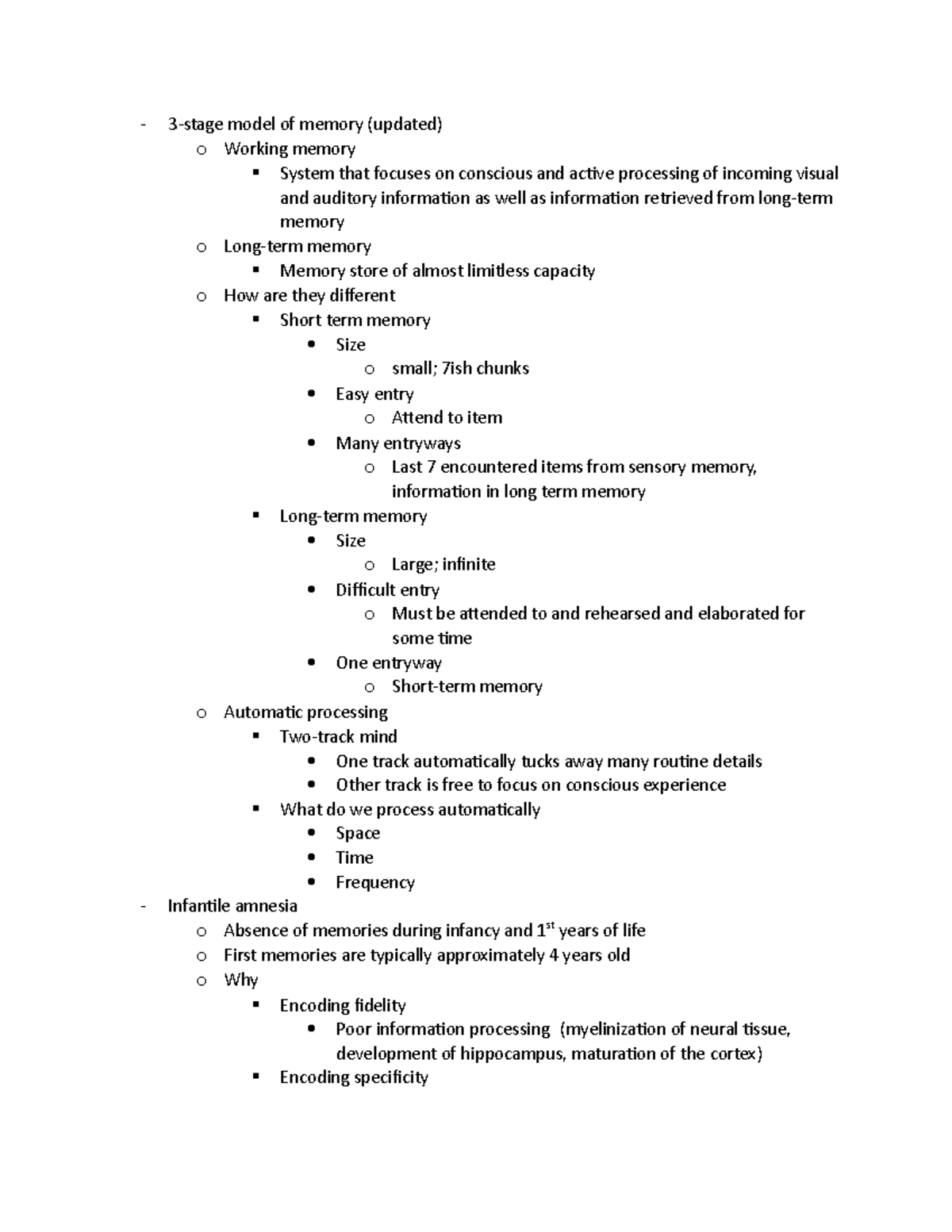 Psych Notes 10-13 - Danielle Samuels - 3-stage model of memory (updated ...