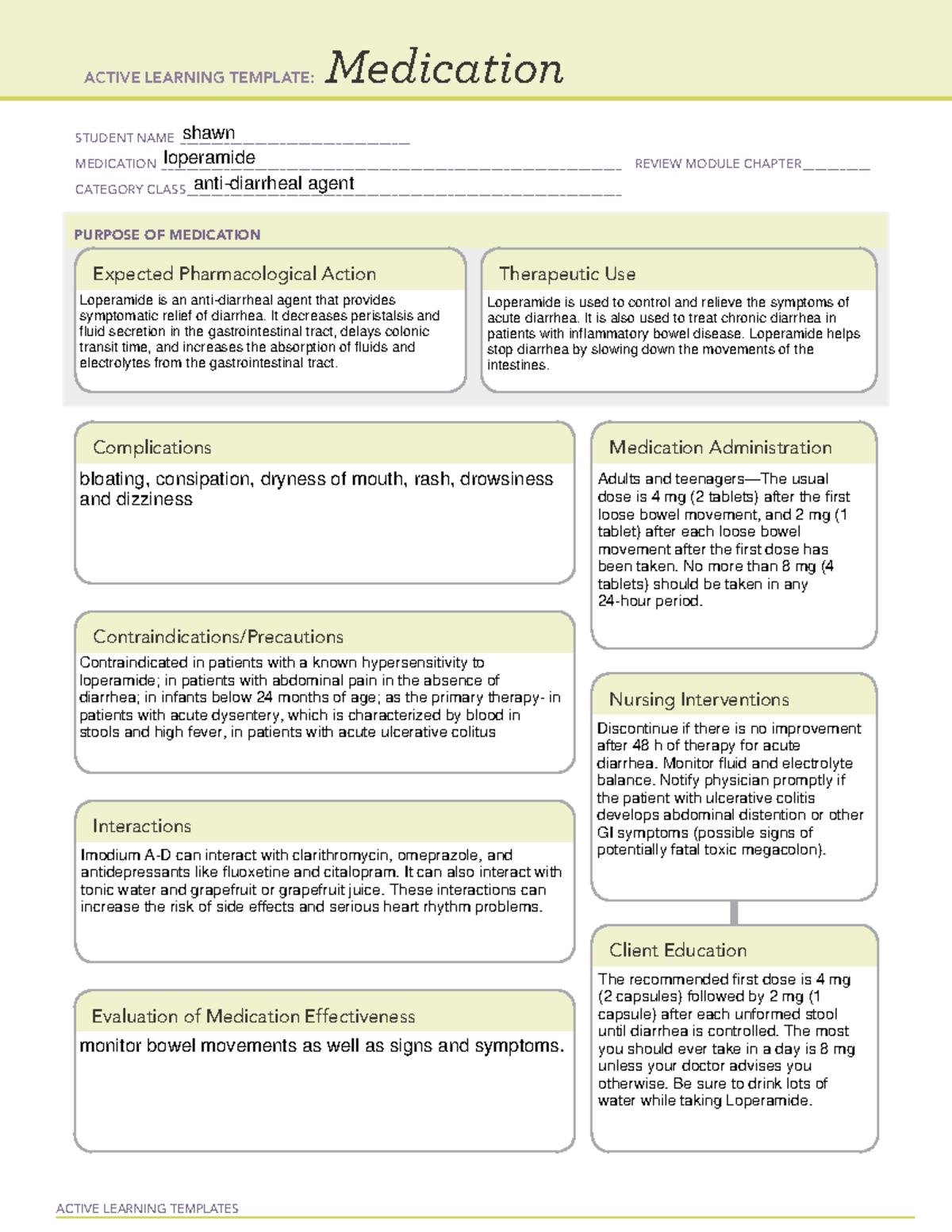 Loperamide - med temp - ACTIVE LEARNING TEMPLATES Medication STUDENT ...