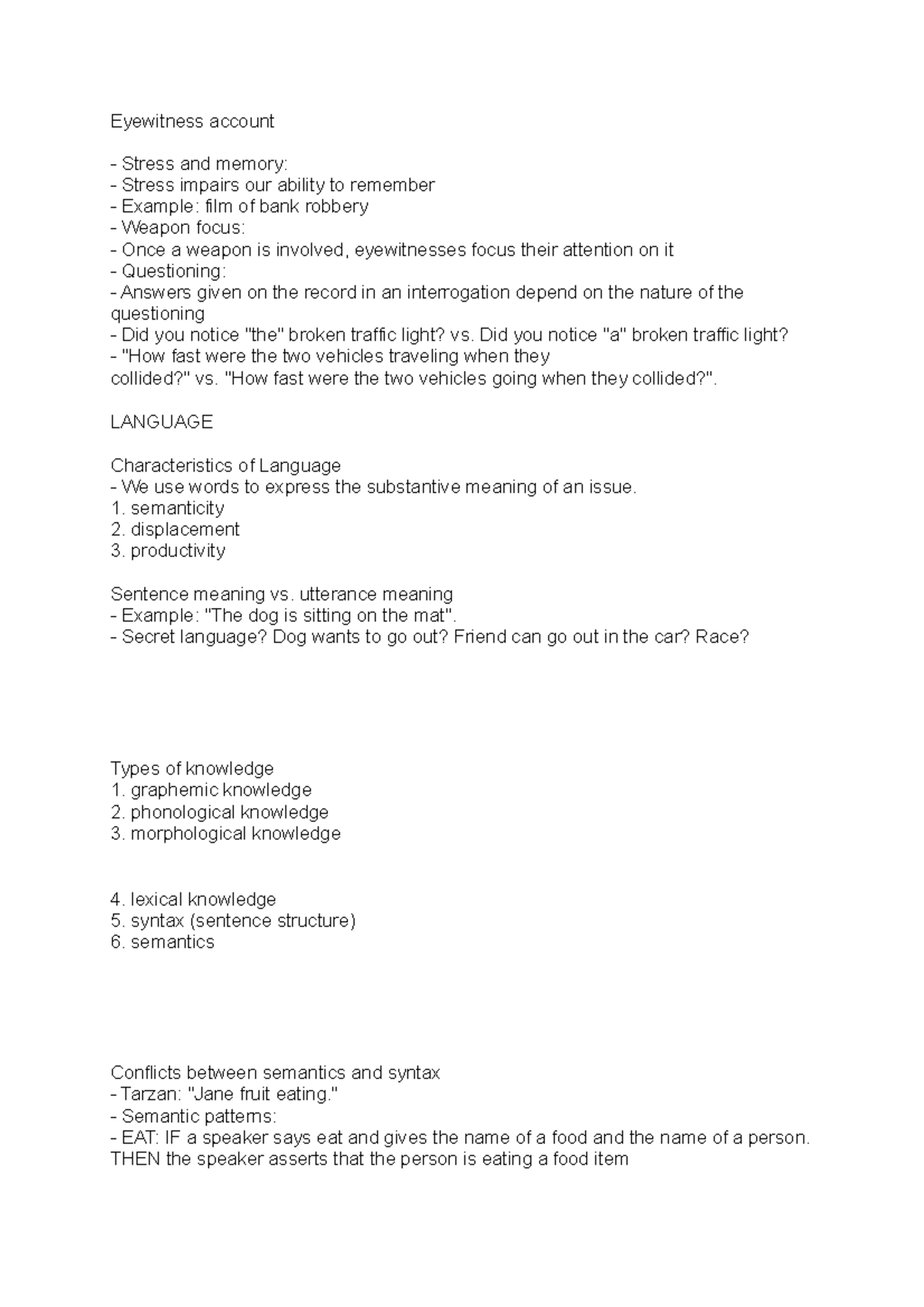 Eyewitness account - Cognitive Psychology - Eyewitness account Stress ...
