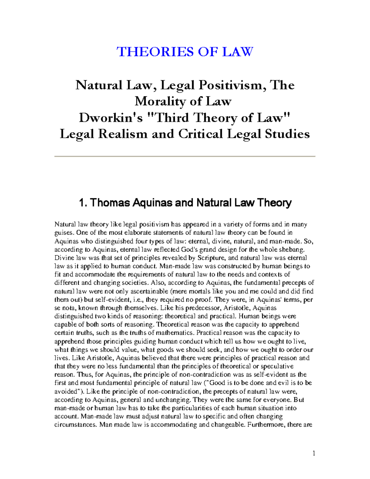 Natural Law, Legal Positivism - THEORIES OF LAW Natural Law, Legal ...