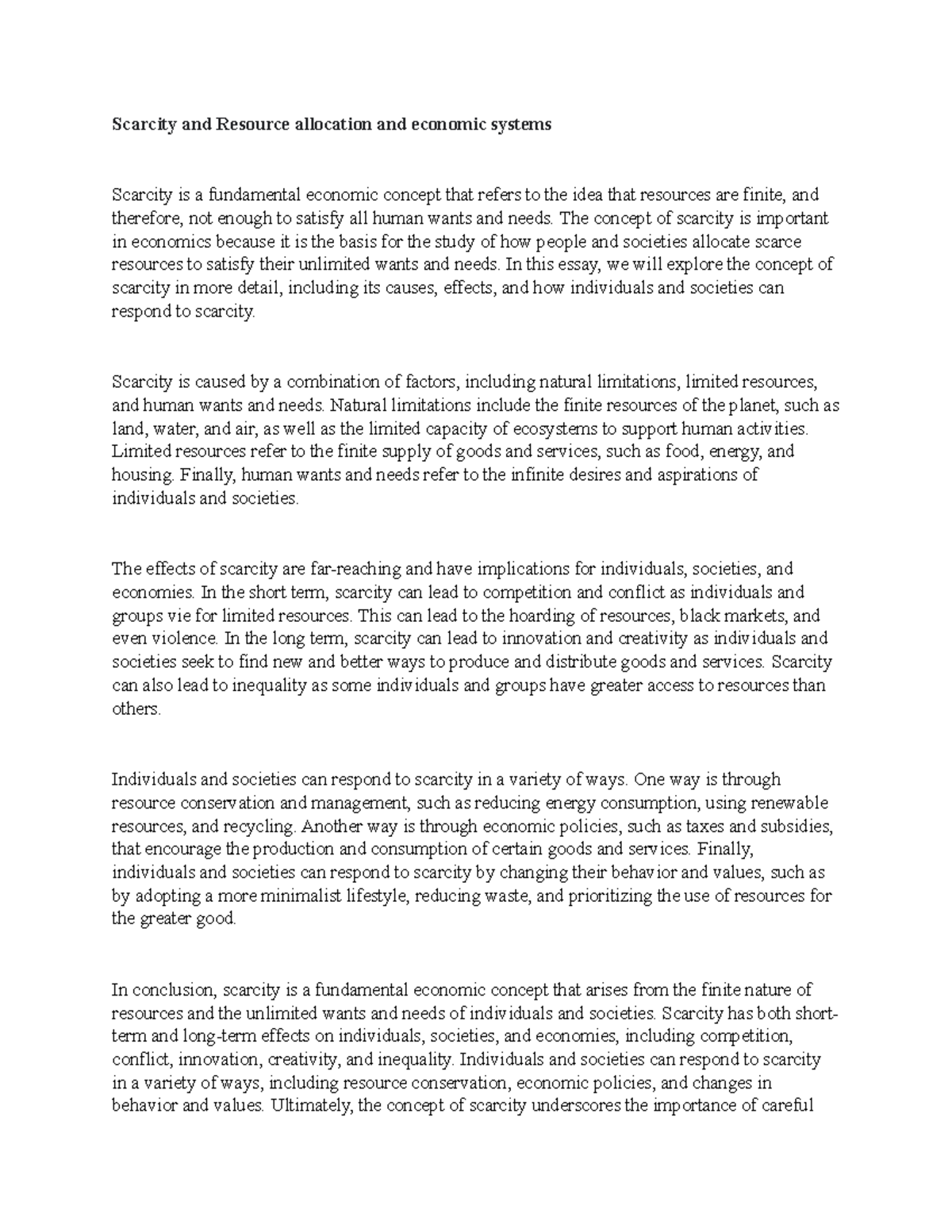Scarcity And Resource Allocation And Economic Systems The Concept Of Scarcity And Resource Allocation And Economic Systems The Concept Of