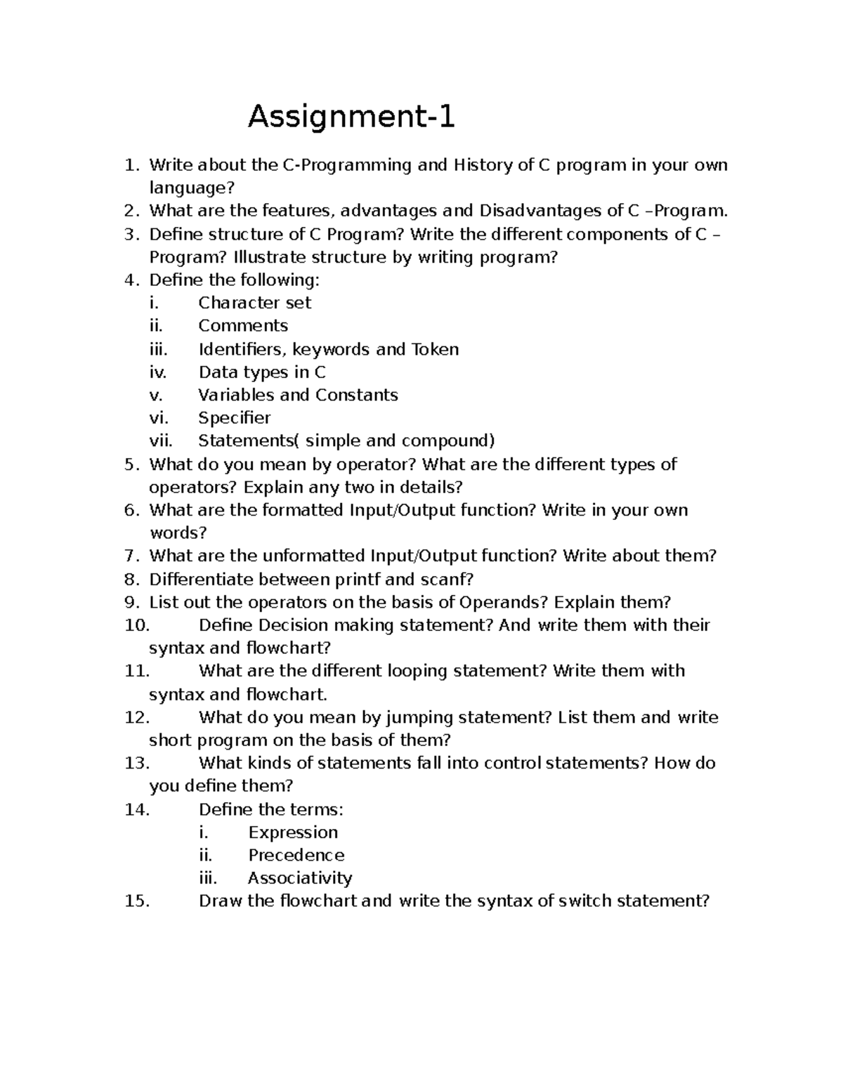 Assignment 1 - Very Good - Assignment- Write about the C-Programming ...