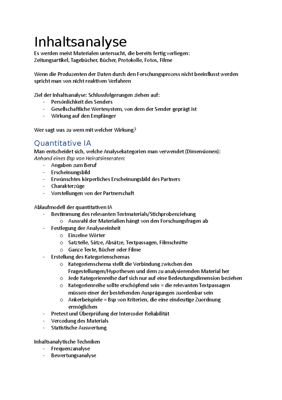 Sachtextanalyse Beispiel Klasse 9 Mit Lösung Inhaltsanalyse - Qualitative Textanalyse Beispiele: - Inhaltsanalyse