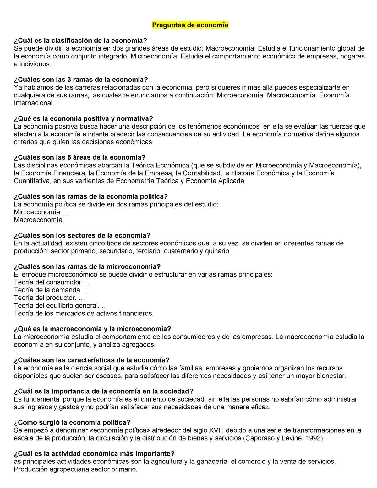 Preguntas de economia - Preguntas de economía ¿Cuál es la clasificación ...