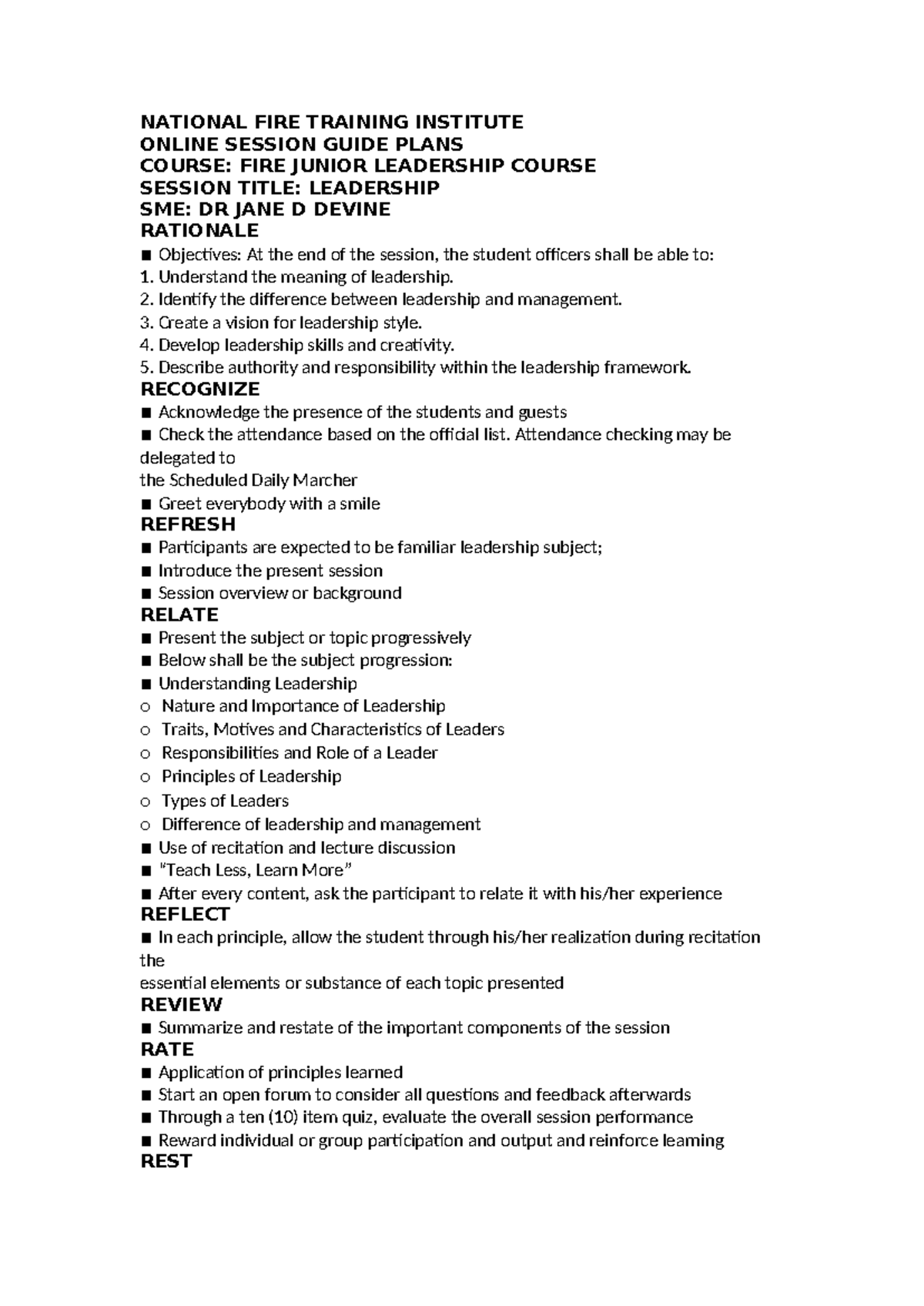 Leadership pointers GGGHHHJJJHHGGGGGFFFFFF - NATIONAL FIRE TRAINING ...
