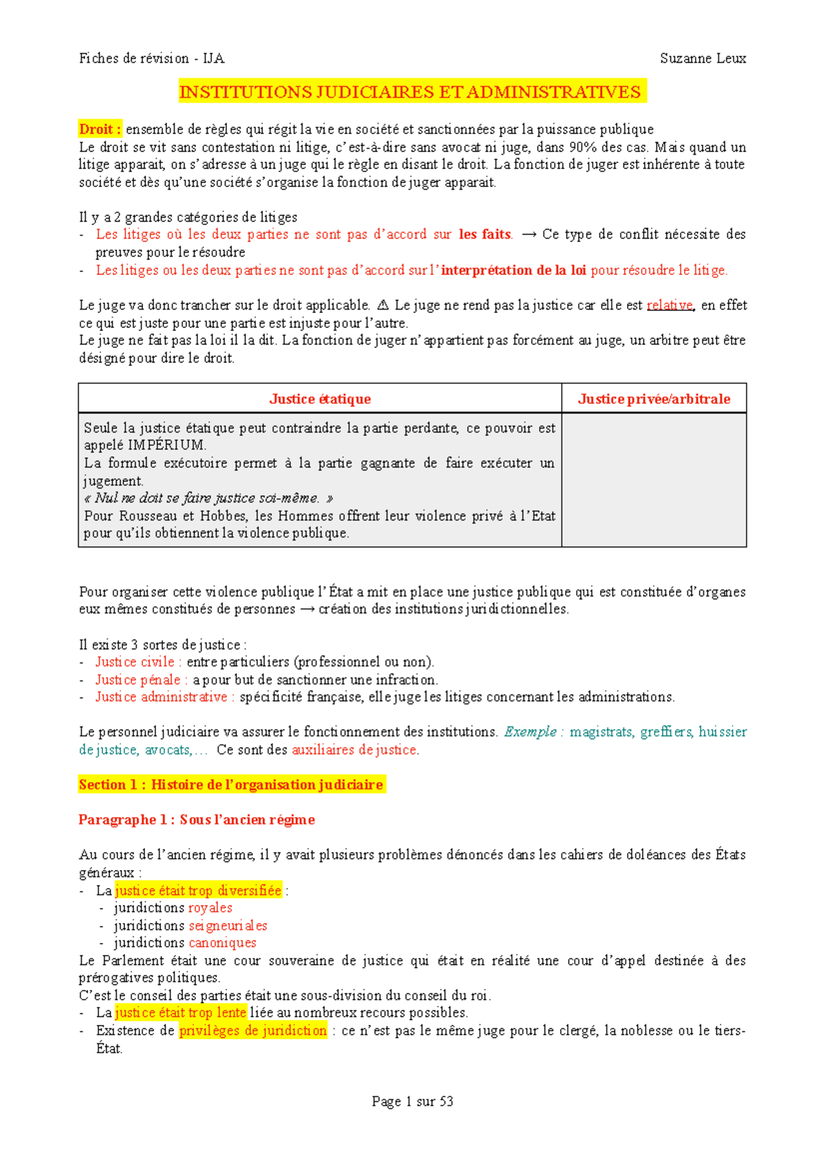 IJA - Fiches IJA - INSTITUTIONS JUDICIAIRES ET ADMINISTRATIVES Droit ...