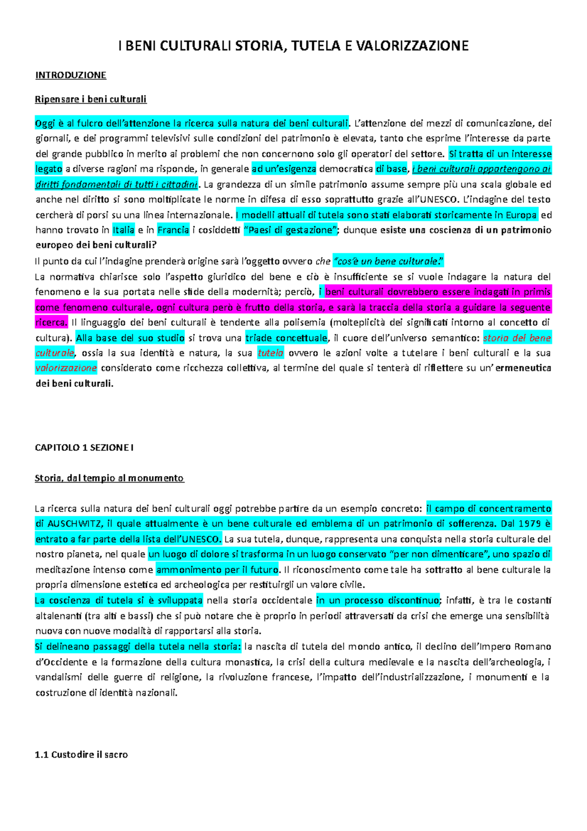 I beni culturali Riassunto del libro I BENI CULTURALI STORIA