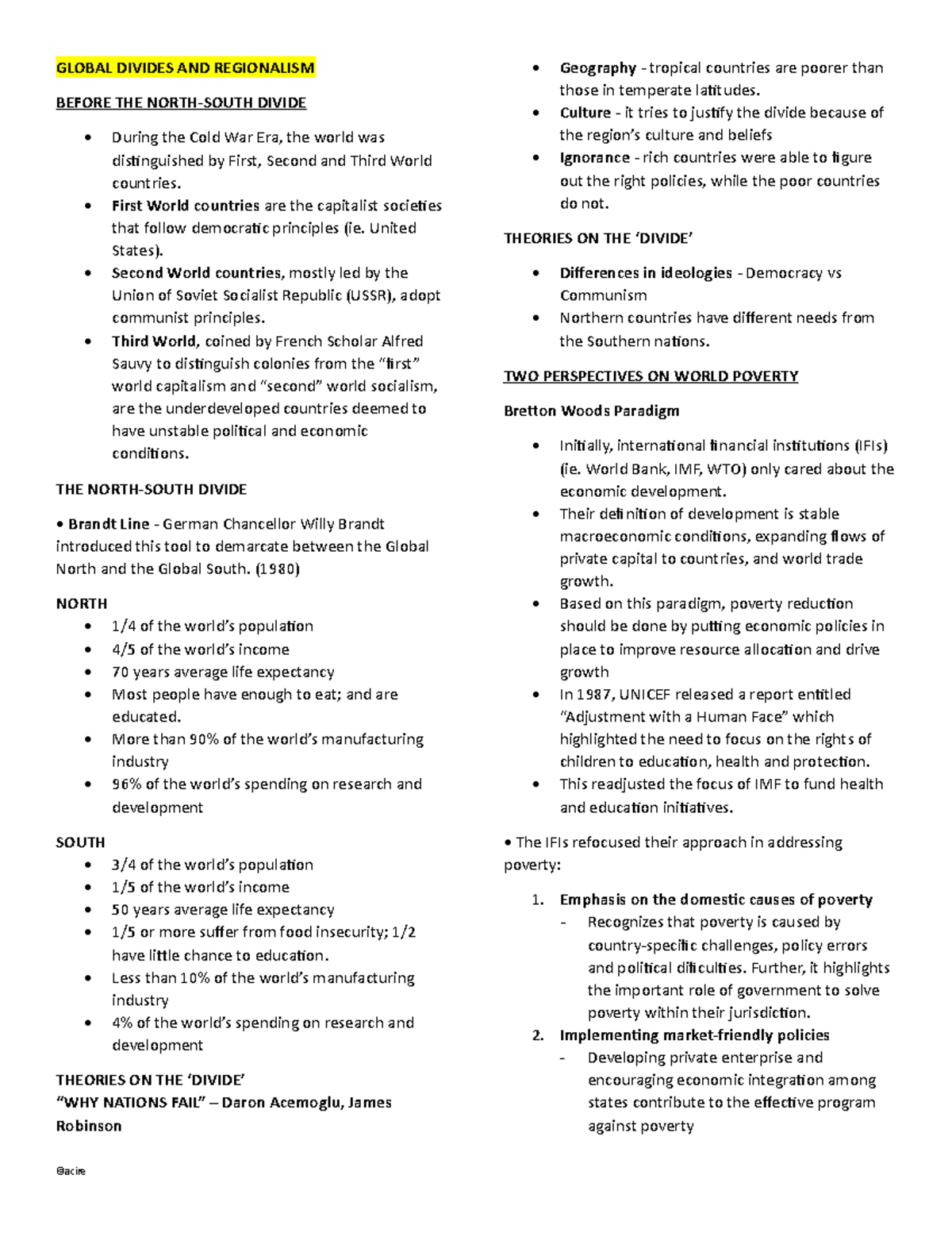 3 Regionalism Lecture notes 3 GLOBAL DIVIDES AND REGIONALISM BEFORE