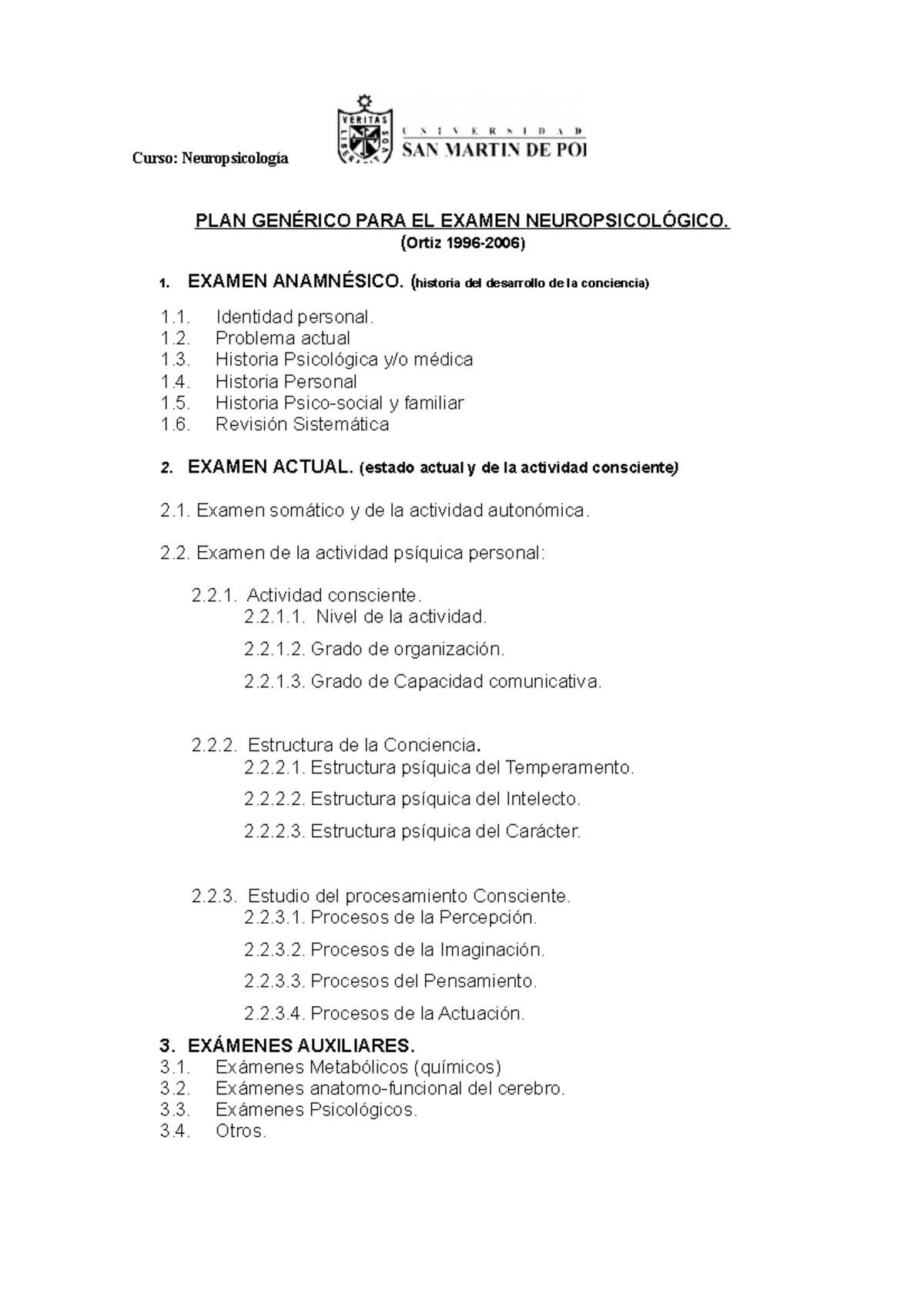 Guia Del Examen Neuropsicologico Concluido - NEUROPSICOLOGÍA - USMP ...