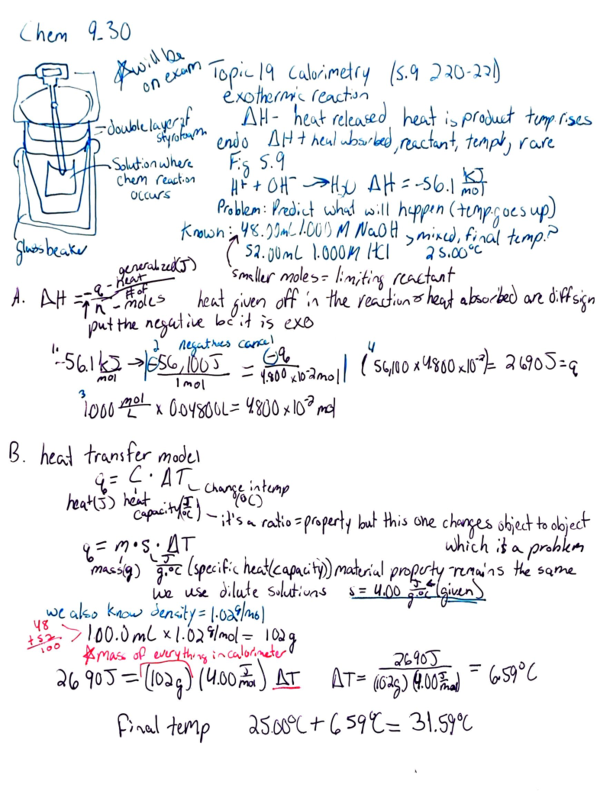 Chem 9 - Calorimetry - Chem 9. Awill Be Topic 19 Calorimetry (5 220-231 ...